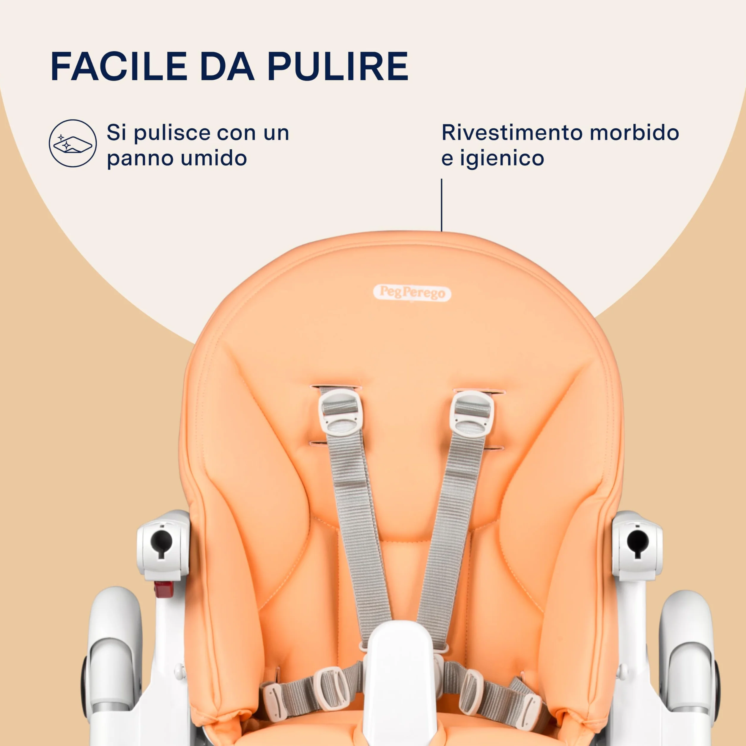 PEG Prima Pappa Follow Me Seggiolone Neonati Reclinabile, Funzione Sdraietta, 4 ruote, Pieghevole, Ultracompatto, 0-3 Anni (0-15 kg), Peach