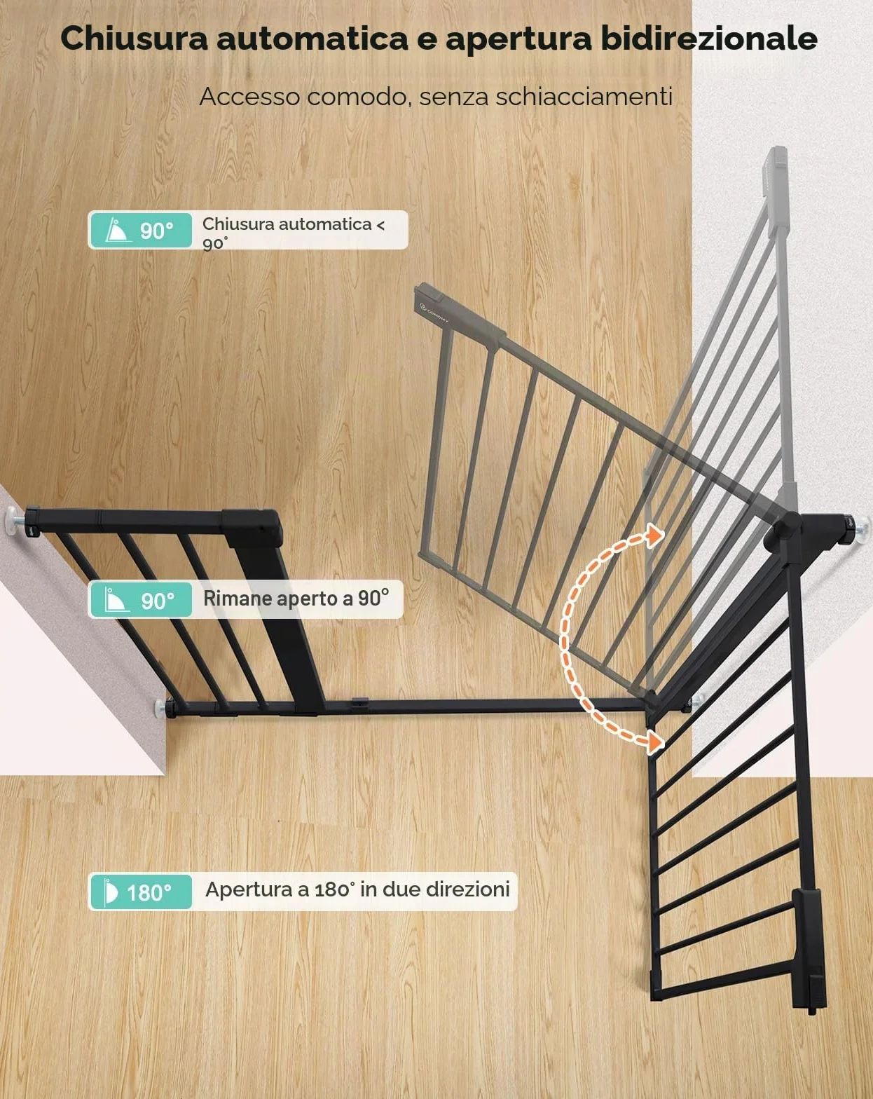 COMOMY 91,5cm Cancelletto per cani Extra Alto, per Scale e Porte, 75 a 103cm di Larghezza, Montato a Pressione Cancellino Bambini di Sicurezza Extra Largo a Chiusura Automatica per Casa, Nero
