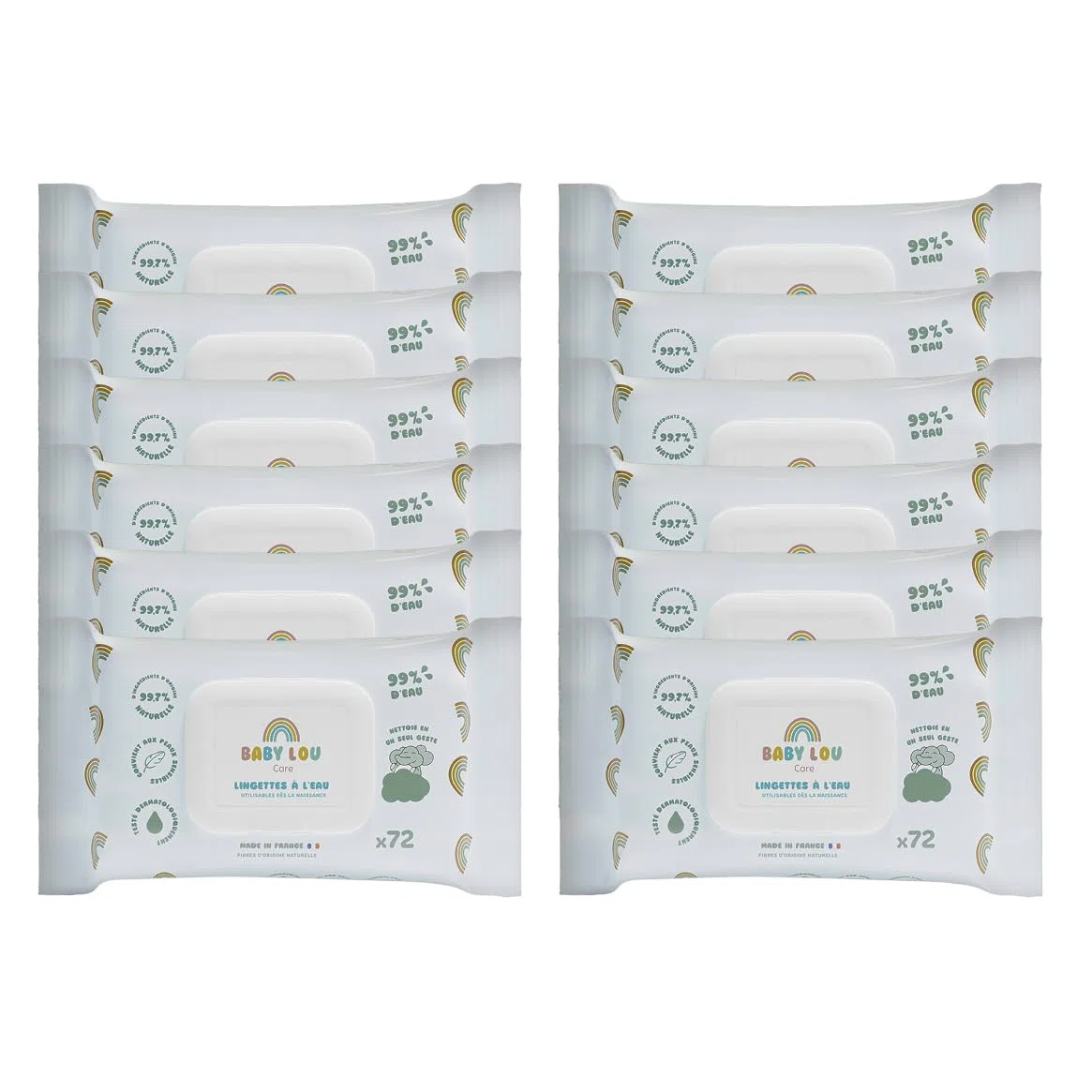 Salviette d'acqua 12 x 72 bustine | Salviette per neonati morbide e rilassanti | Adatto dalla nascita | Adatto per pelli sensibili | 99,7% di ingredienti di origine naturale |Made in