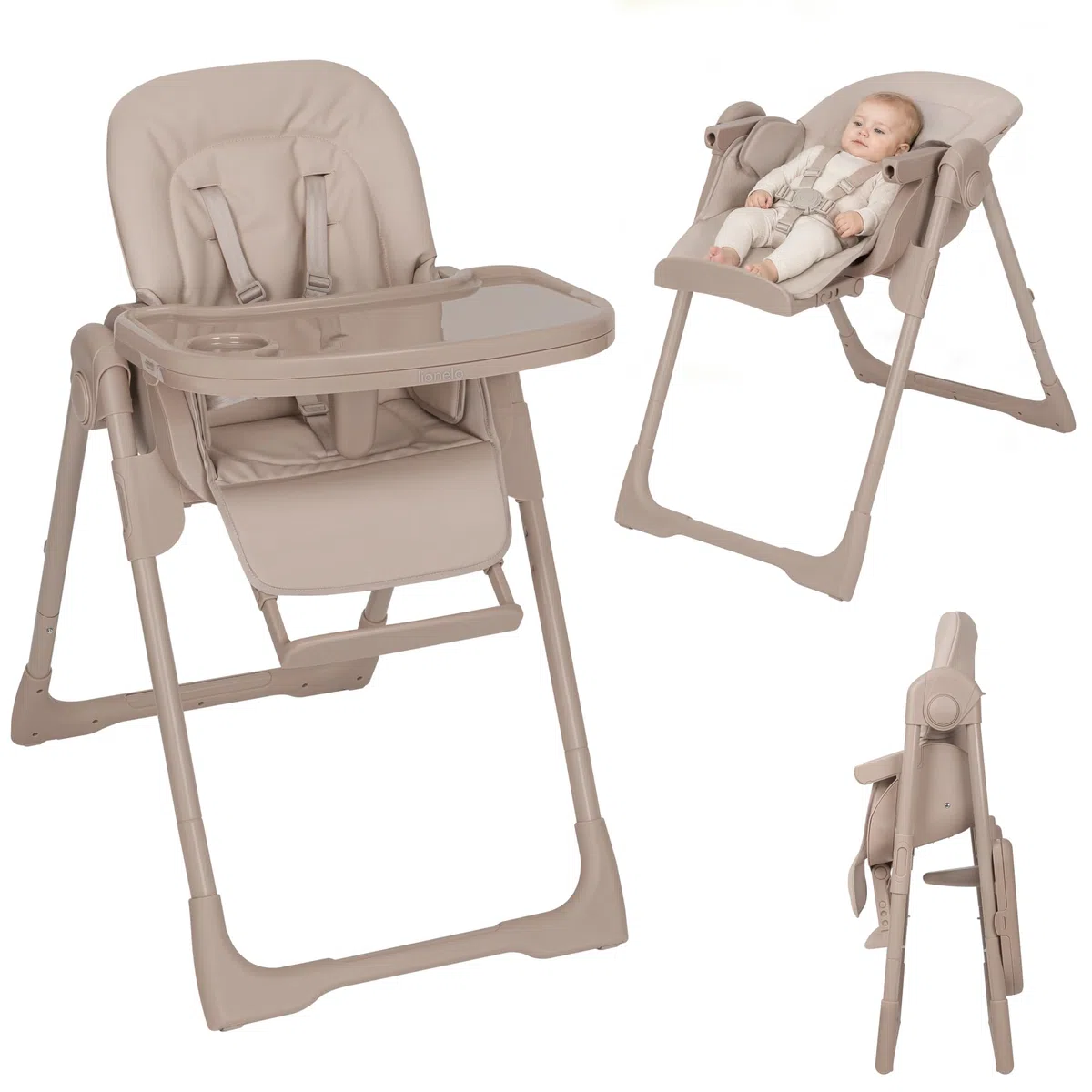 Lionelo Linn Plus Seggiolone Pappa Regolabile 2in1 Fino a 15 kg, Sedia con Funzione Sdraietta Dalla Nascita, Pieghevole, Ruote, Regolazione con una Mano, 6 Altezze, 3 Posizioni, Vassoio Lavastoviglie