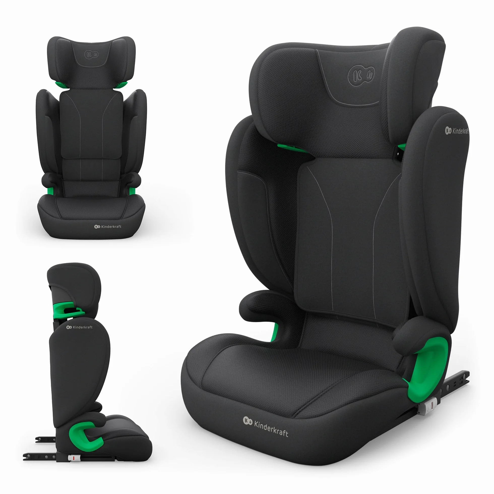 Kinderkraft JUNIOR FIX2 PRO I-SIZE Seggiolino auto 15-36 kg, Gruppo 2-3, 100-150 cm, con Isofix, Poggiatesta regolabile, Sistemi di sicurezza, Leggero Facile da trasportare, Facile da pulire, Nero