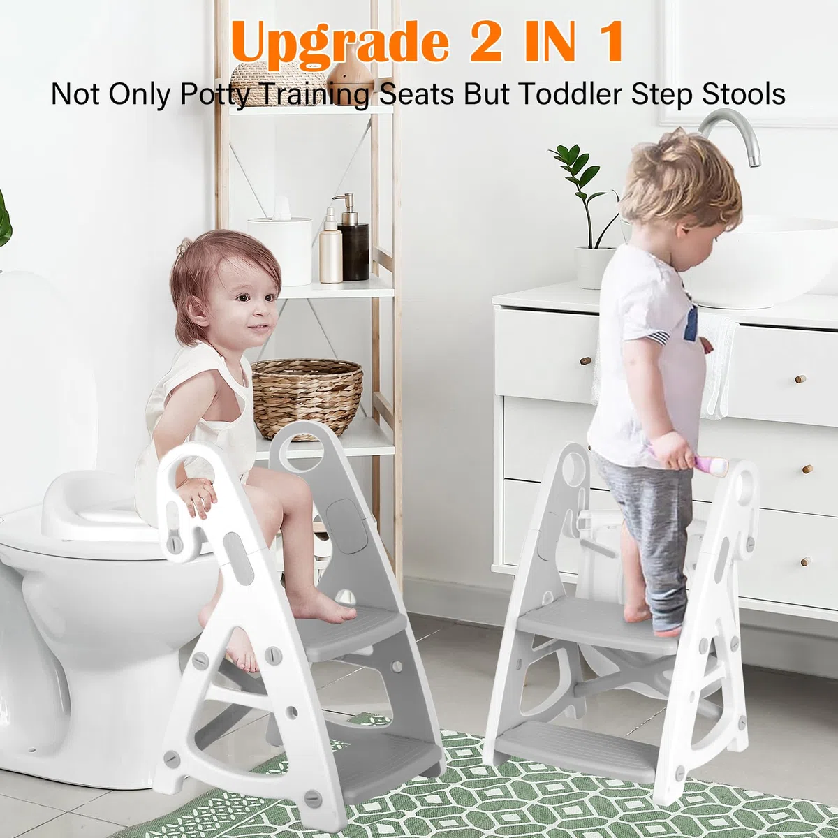 Withosent Riduttore WC Bambini con Scaletta, Altezza Regolabile Scaletta WC con PU Imbottita, Pieghevole 2-in-1 Scaletta Bambini, Riduttore Water con Pedana Antiscivolo per Ragazzi, Ragazze