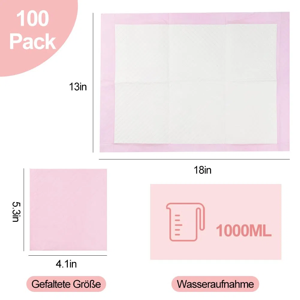 100 materassini per incontinenza per bambini, usa e getta, 33 x 45 cm, per bambini, per il viaggio, igienico con super assorbente, morbido, impermeabile, traspirante