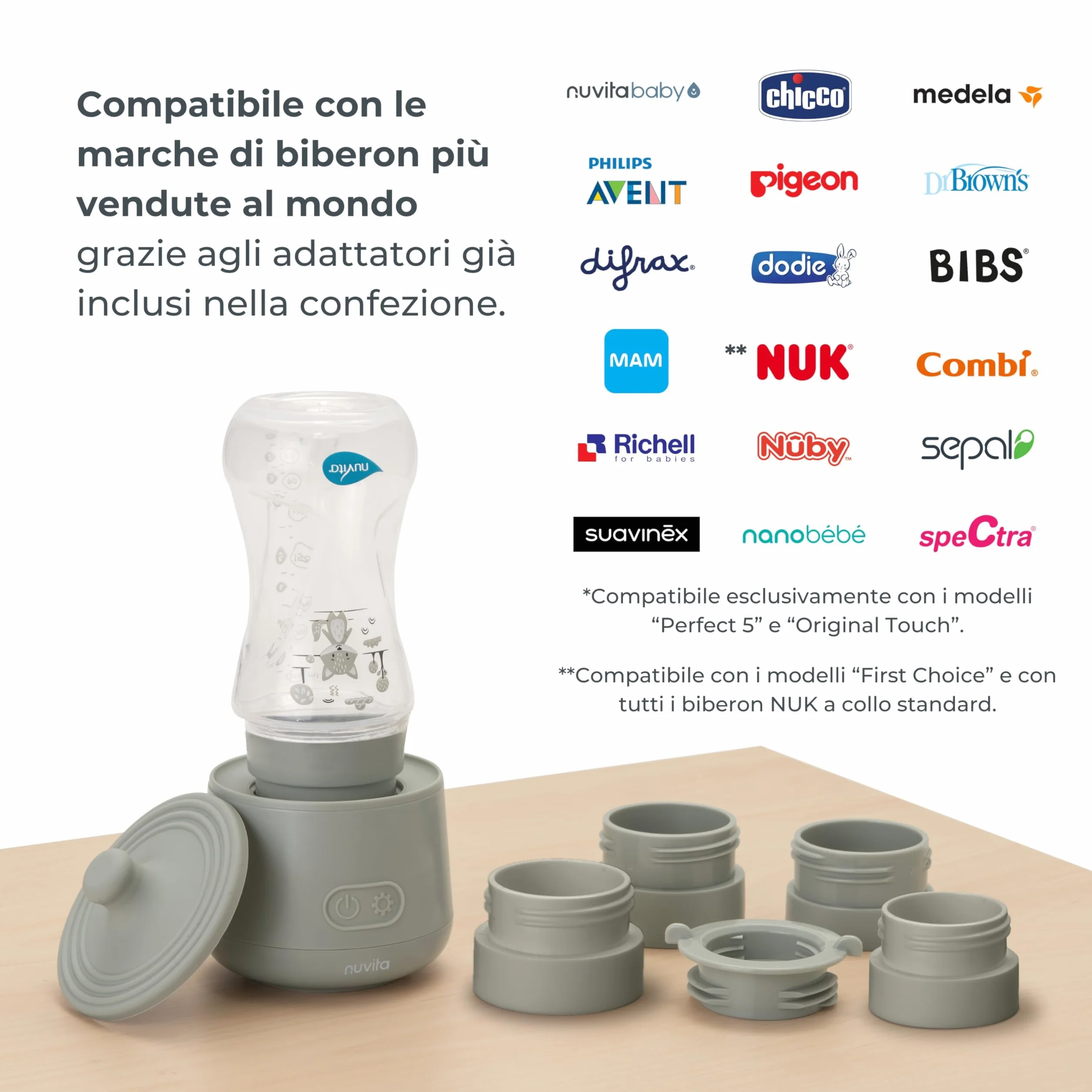 Nuvita Scaldabiberon Portatile Universale 1162 Warm'n'Go con USB, 4 Impostazioni di Temperatura, Scalda fino a 8 Biberon