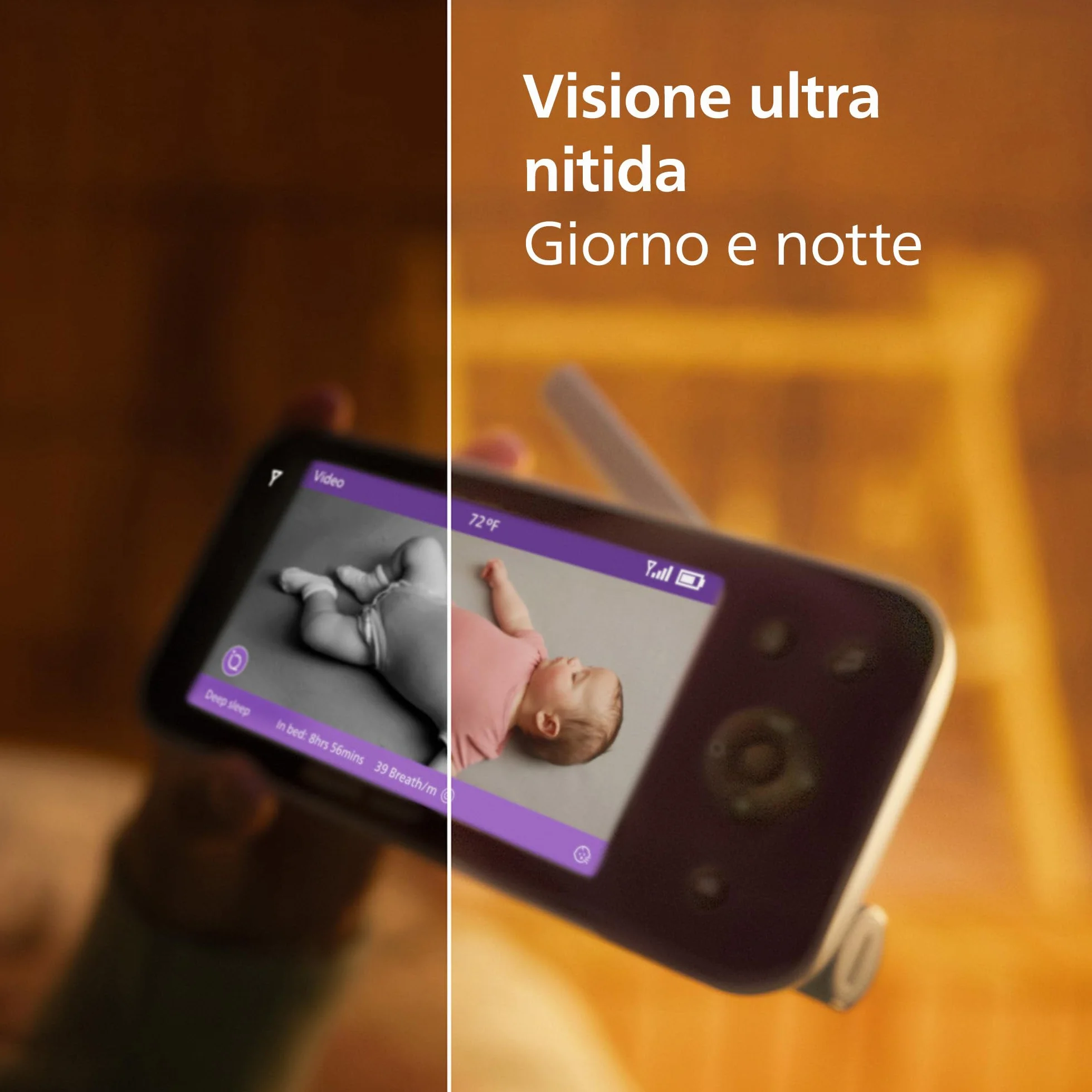 PHILIPS Avent Baby Monitor SCD974/26 HD 1080p videocamera con IA sonno respirazione pianto DEKRA sicurezza