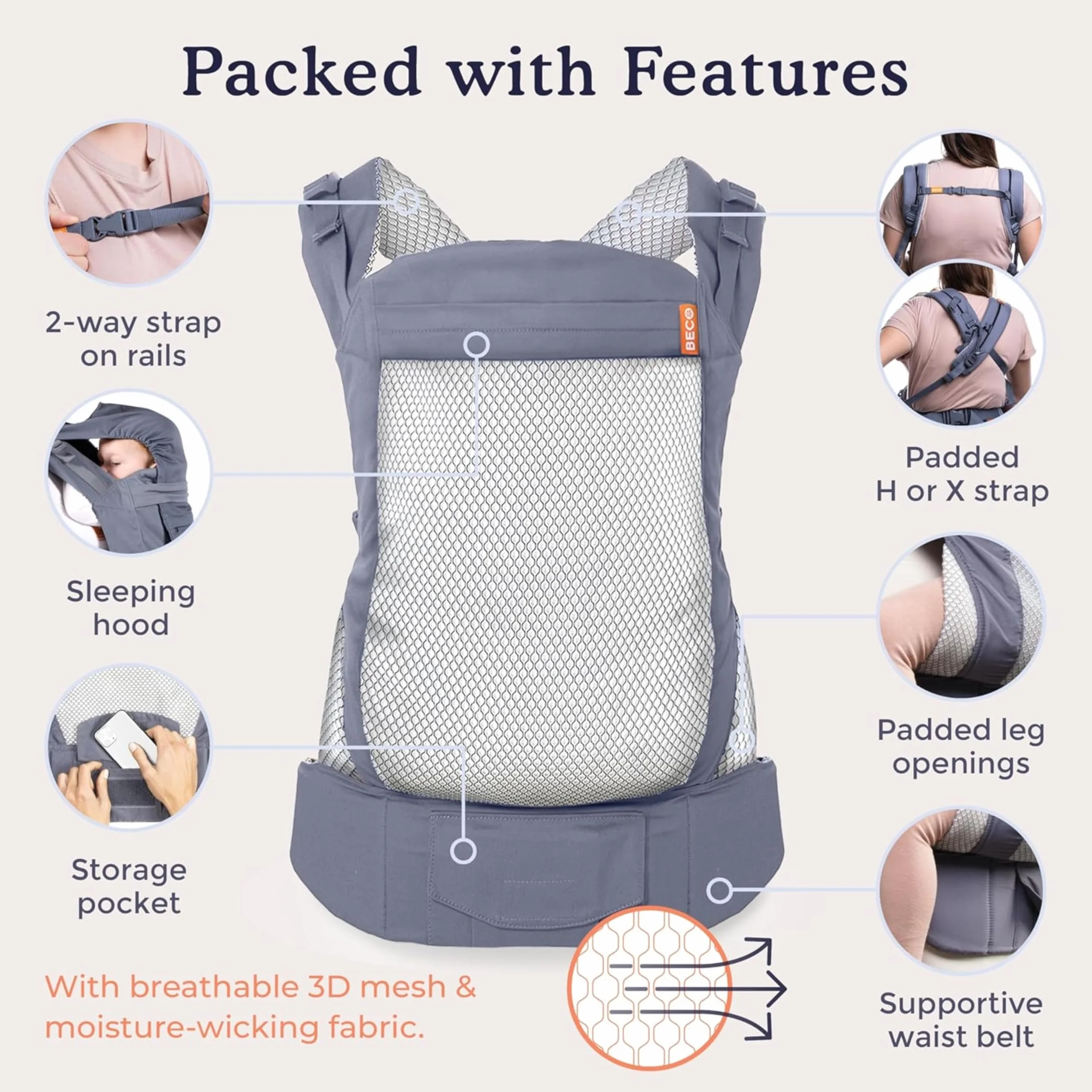 Beco Toddler Marsupio Ergonomico per Bambini - 2in1 Con Seduta Extra Ampia, 100% Poliestere Maglia 3D ad alte prestazioni, Fascia Elastica Porta Bimbi, Leggera e Traspirante, Porta Bebè da 9 a 27kg