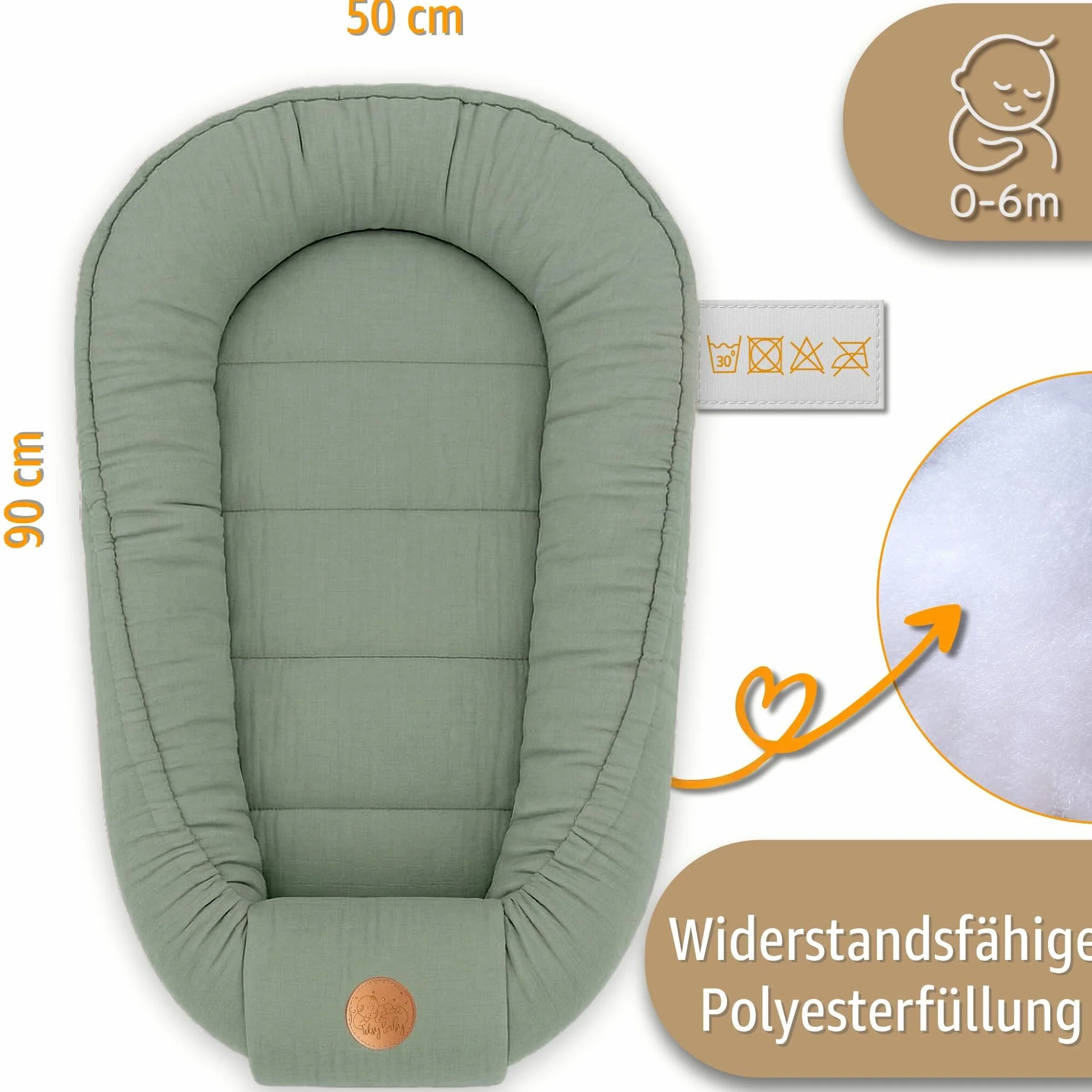 Mussola Riduttore lettino neonato 90x50 cm baby nest trasportabile nido culla antisoffoco Salvia