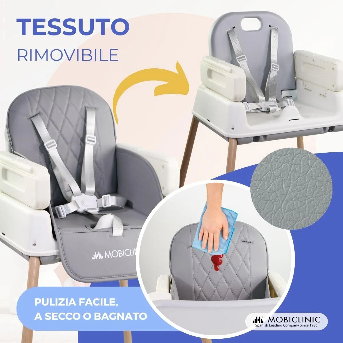 Mobiclinic® kids, Seggiolone pappa evolutivo, 3 in 1, Kiara, + sedia da gioco alto, Pieghevole, Cintura di sicurezza a 5 punti, Vassoio regolabile, 6-36 mesi, Fino 15 kg