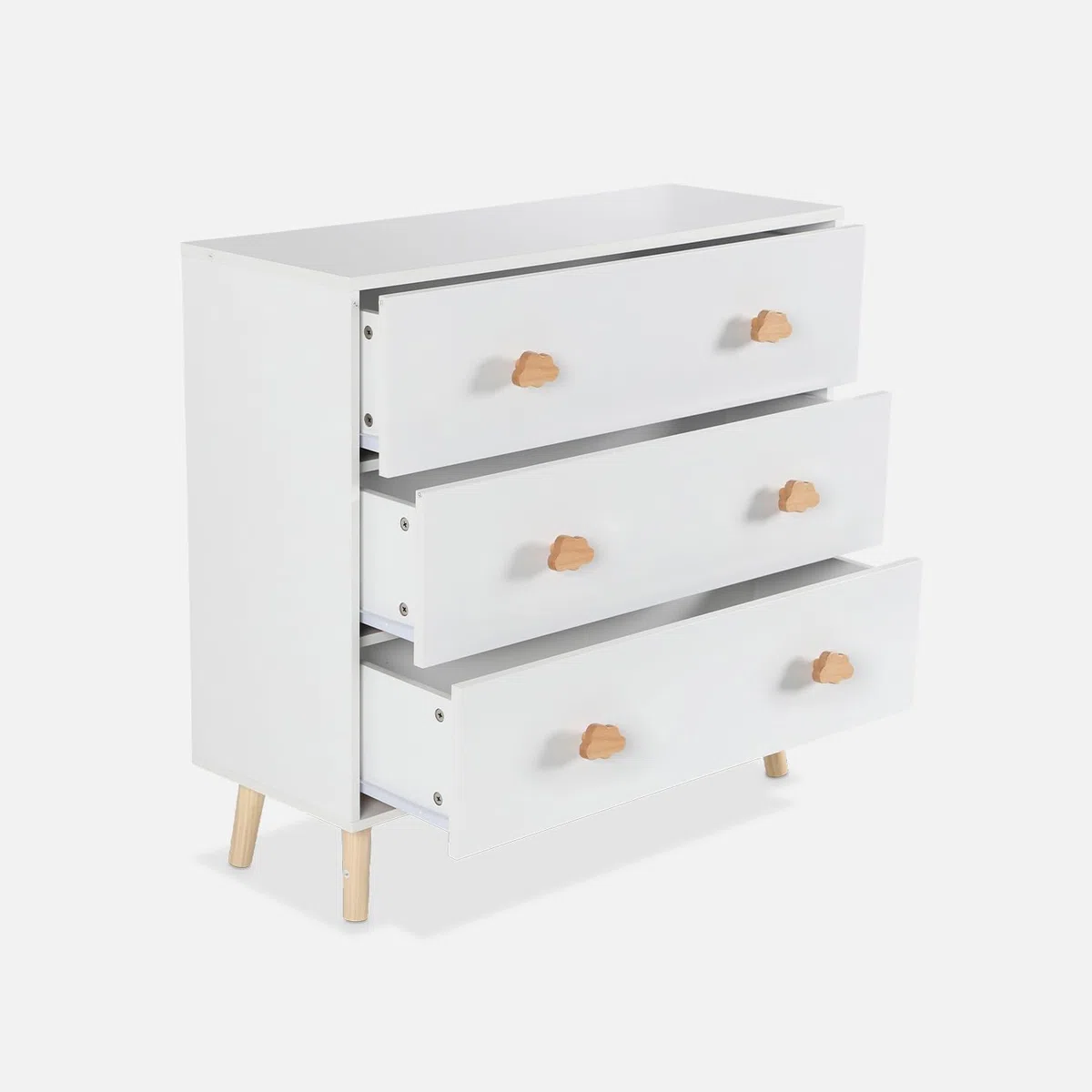 sweeek Cassettone per Bambini, 3 cassetti, Nephos, Bianco, 80x30x75.7 cm