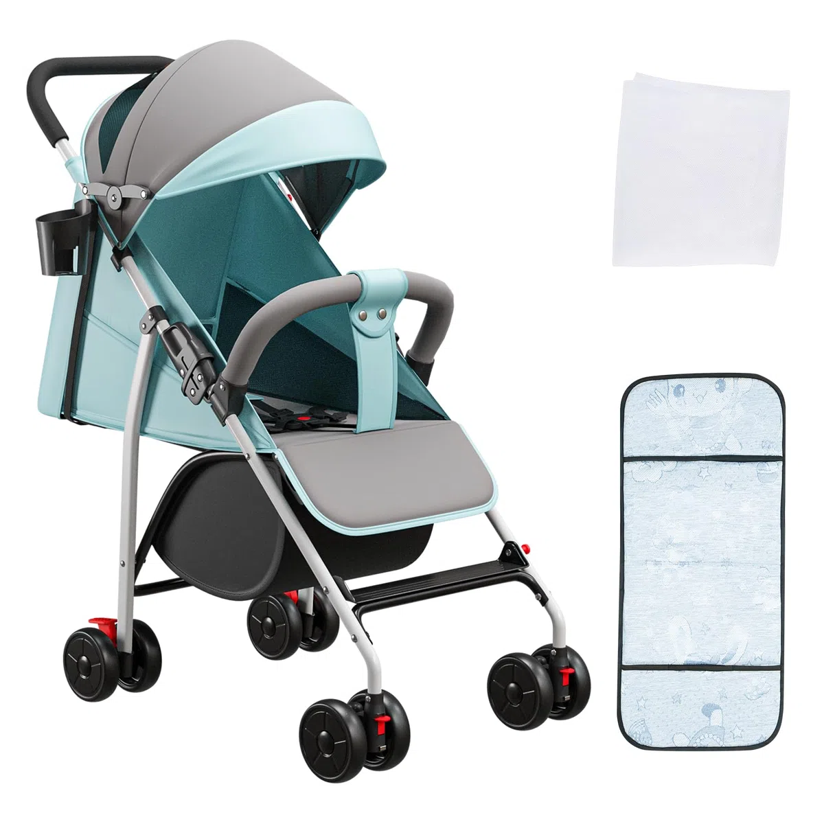 OHMG Passeggino Canne,Passeggino a canna compatta 0-36 kg,Passeggino da viaggio con cotone e zanzariera,Carrello di acquisto con funzione estensibile,Cappuccio estensibile (C-azzurro)