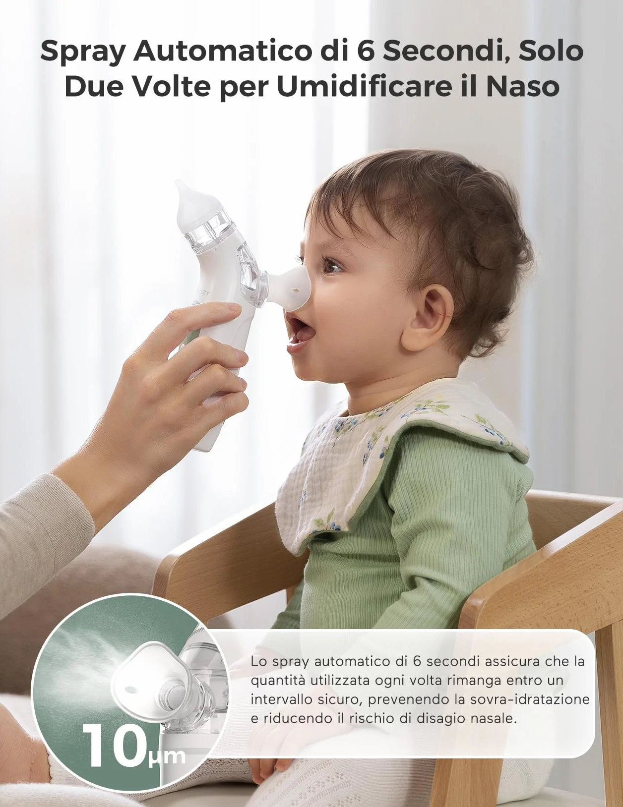 Momcozy Aspiratore Nasale Neonato Elettrico 2 in 1 con Spray, Aspirazione fino a 65 kPa, 4 Livelli Regolabili, Pulisci Naso Silenzioso e Portatile con Luce e Musica