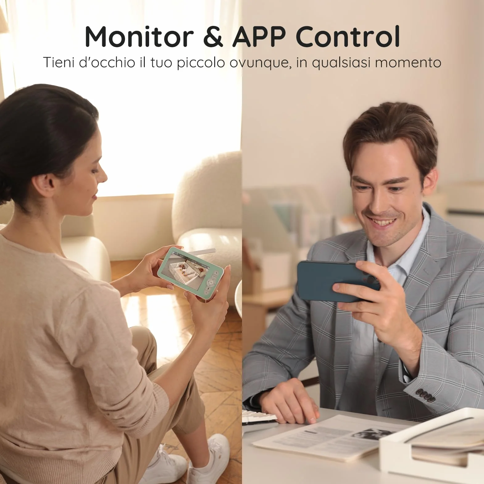 BOIFUN 2K Baby Monitor WiFi 360° con Luci Notturne, Display LCD 5" 3MP, Auto Tracking, Rilevamento Movimento e Suono IA