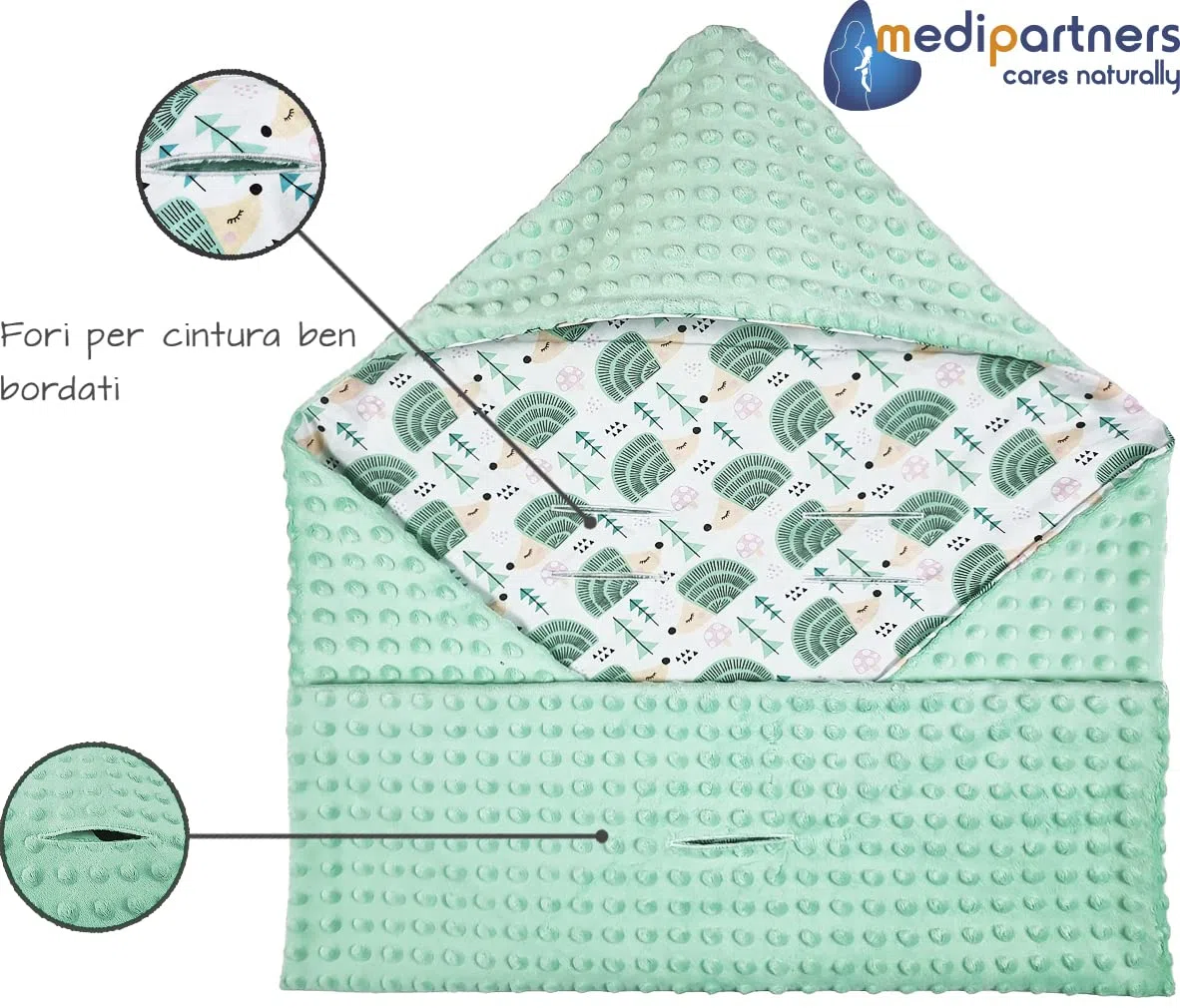 Medi Partners Coperta 100% Cotone 85x85cm Bifacciale Multifunzionale Minky Morbida e Accogliente con Cappuccio per Passeggini Marsupio
