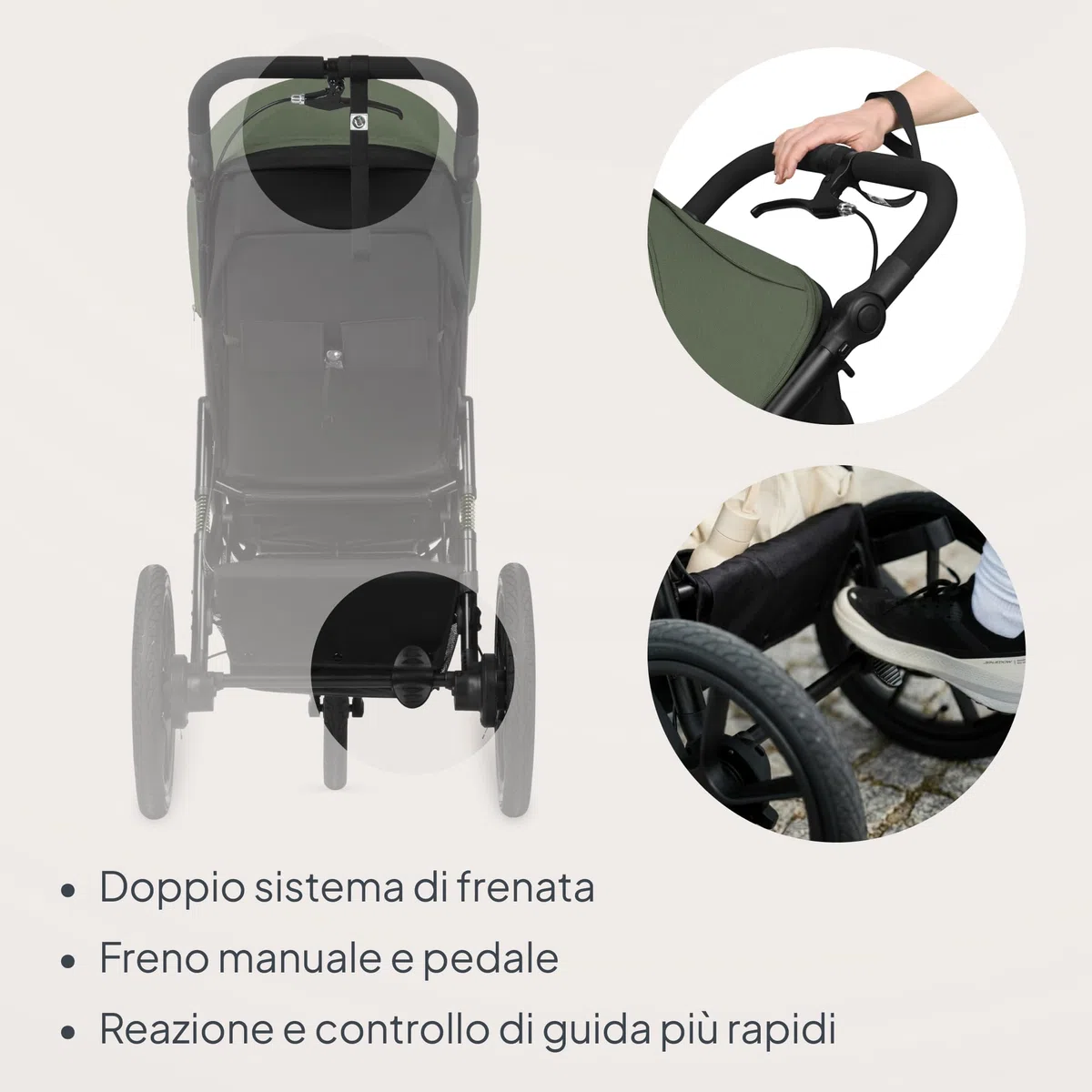 LIONELO AZURA Passeggino compatto da 6 mesi a 22 kg Passeggino a Tre Ruote, Schienale Regolabile Completamente Reclinabile Grandi Ruote Gonfiabili Sospensione Completa Cappottina XXL