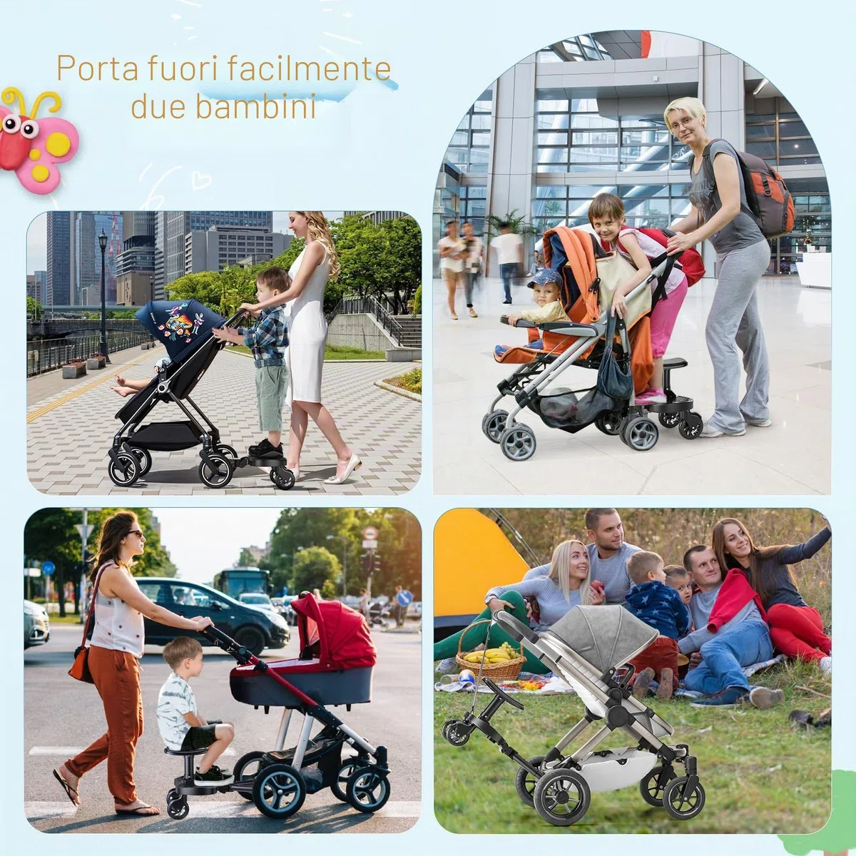 Passeggino con sedile più grande, poggiapiedi per passeggino, universale, per bambini dai 2 ai 6 anni (25 kg), si adatta al 99% di tutti i passeggini, facile installazione, per famiglie con