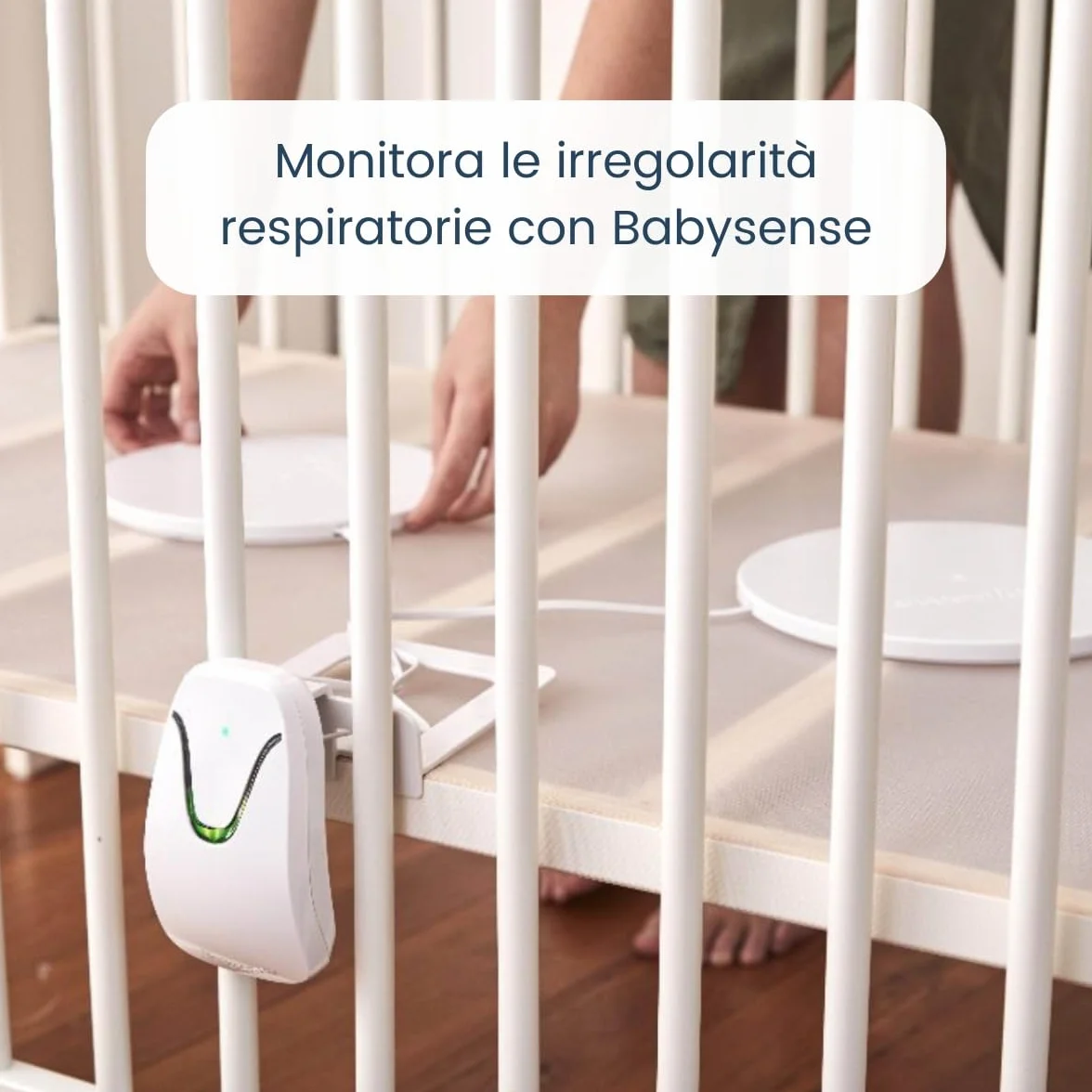 Babysense Baby Monitor con Certificato Medico, 2 Sensori, Avvisi di Irregolarità Respiratoria