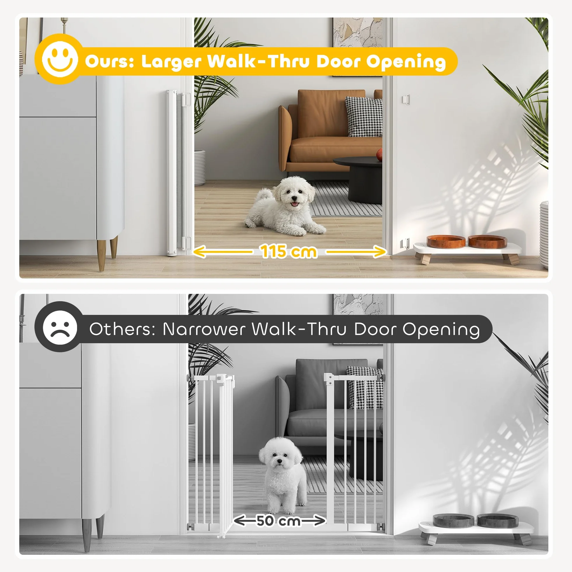 PawHut Cancellino per Cani Estensibile fino a 115 cm con Viti e Gancio, Cancelletto di Sicurezza in Poliestere e Acciaio, 115x82.5 cm, Bianco e Grigio