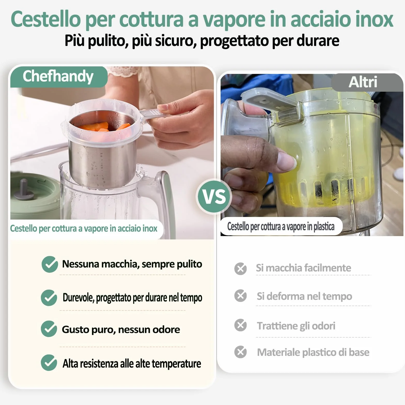Chefhandy Cuocipappa Multifunzione 5-in-1, Omogeneizzatore e Cuoci Pappa per Neonati