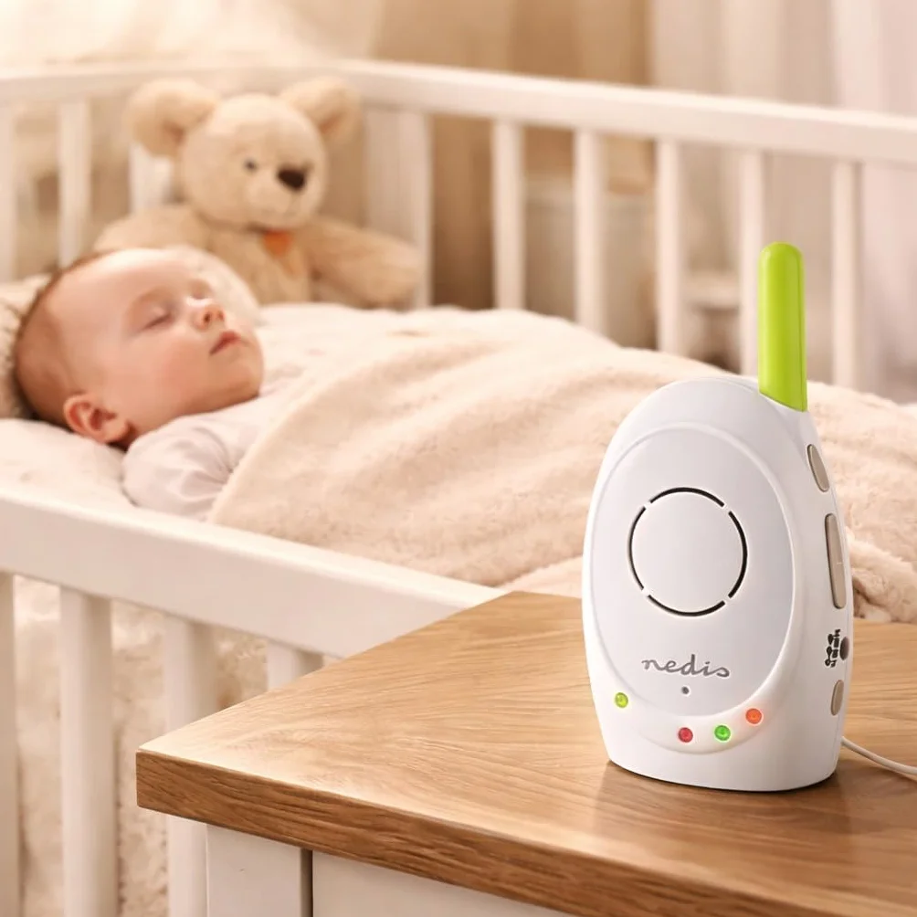 Nedis Audio Baby Monitor - Telefoni wireless per bambini con interfono, portata 300 m, Set di 2, Verde/Bianco