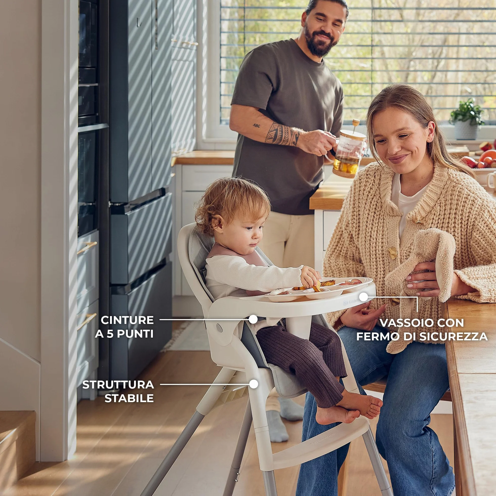 Kinderkraft DINNLY Seggiolone Pappa Rialzo da Sedia Vassoio Regolabile per Bambini 6 Mesi-5 Anni Grigio chiaro