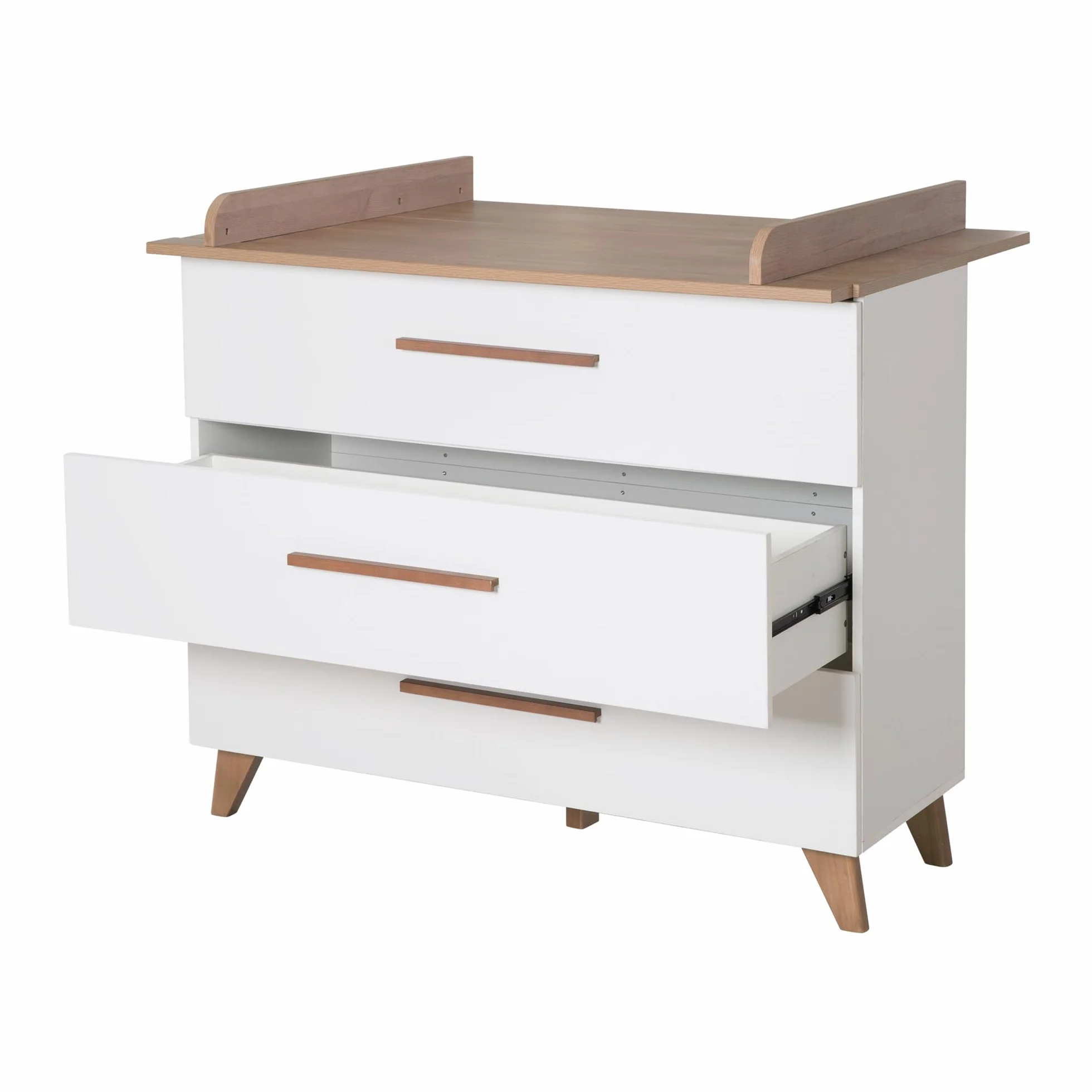 roba Set per cameretta bambini 3 pezzi Lettino 70x140 cm convertibile fasciatoio 3 cassetti armadio bambini Maniglie piedi legno massello Bianco rovere scuro