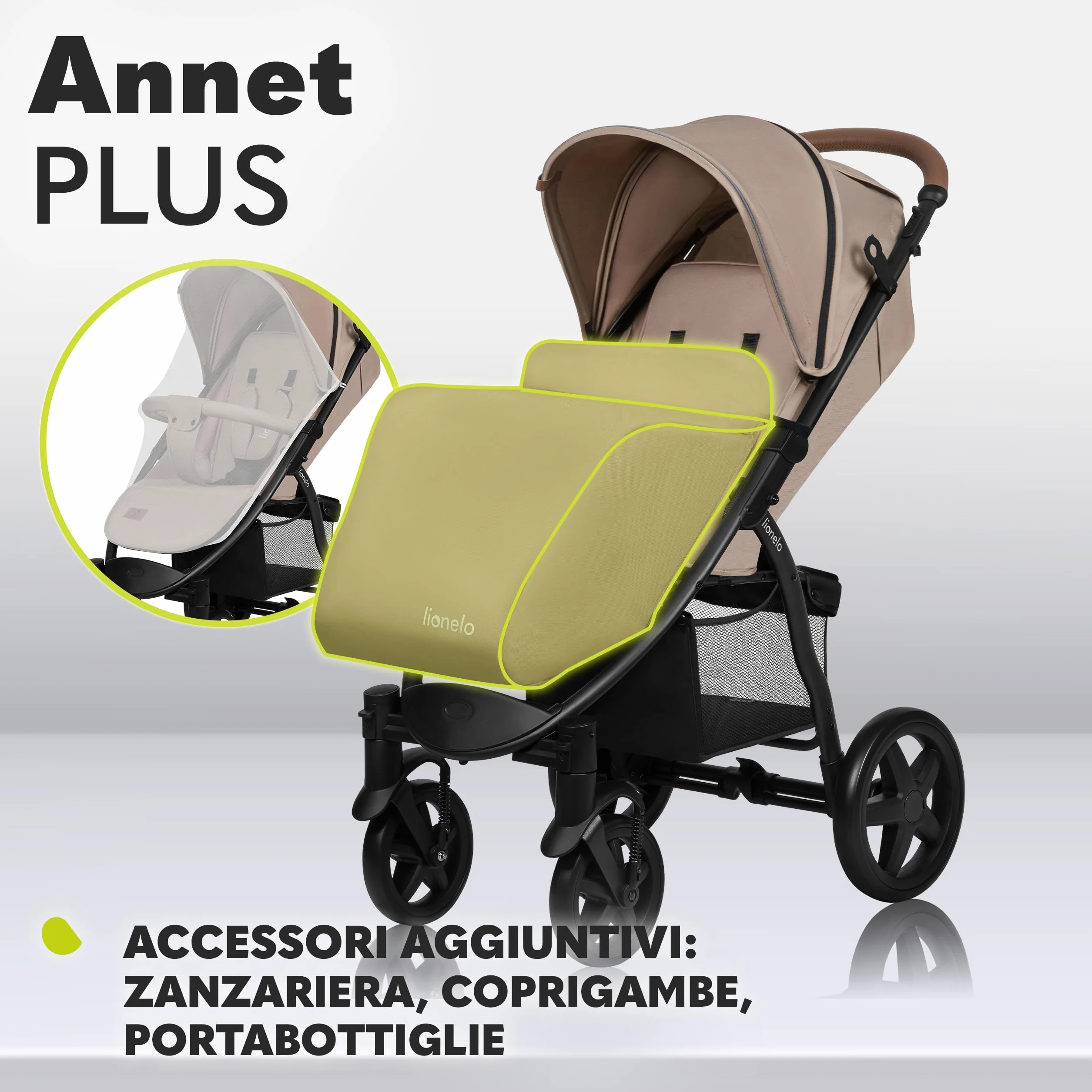 LIONELO Annet passeggino leggero pieghevole grigio regolabile 22 kg ruote EVA cappottina XXL