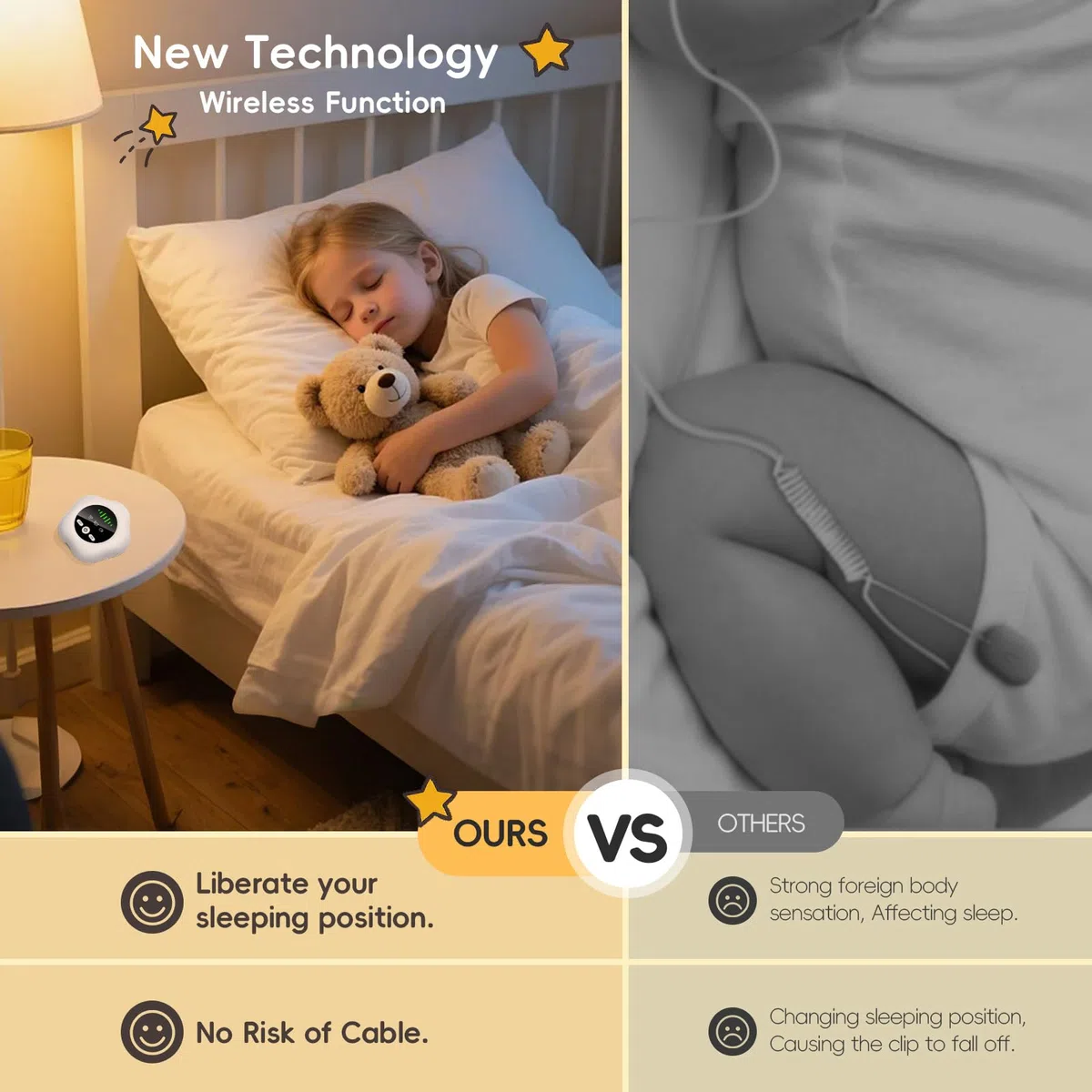 Allarme enuresi wireless, ricaricabile tramite USB, vasino con suono e vibrazione per bambini e adulti, dotato di sensore di umidità per enuresi