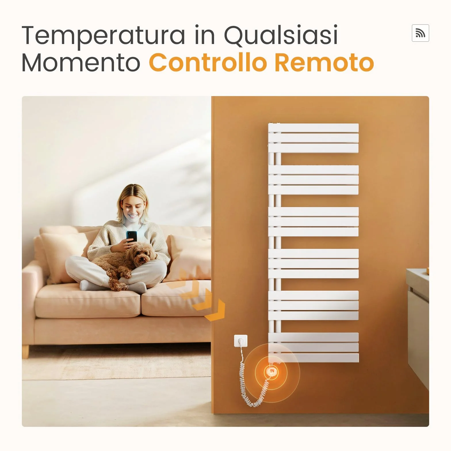 EMKE Scaldasalviette Elettrico Bagno con WIFI Termostato 76x50 cm, 400W Bianco, Scaldasalviette a Basso Consumo, Termoarredo Elettrico Wifi, Scalda Salviette da Bagno Elettrico
