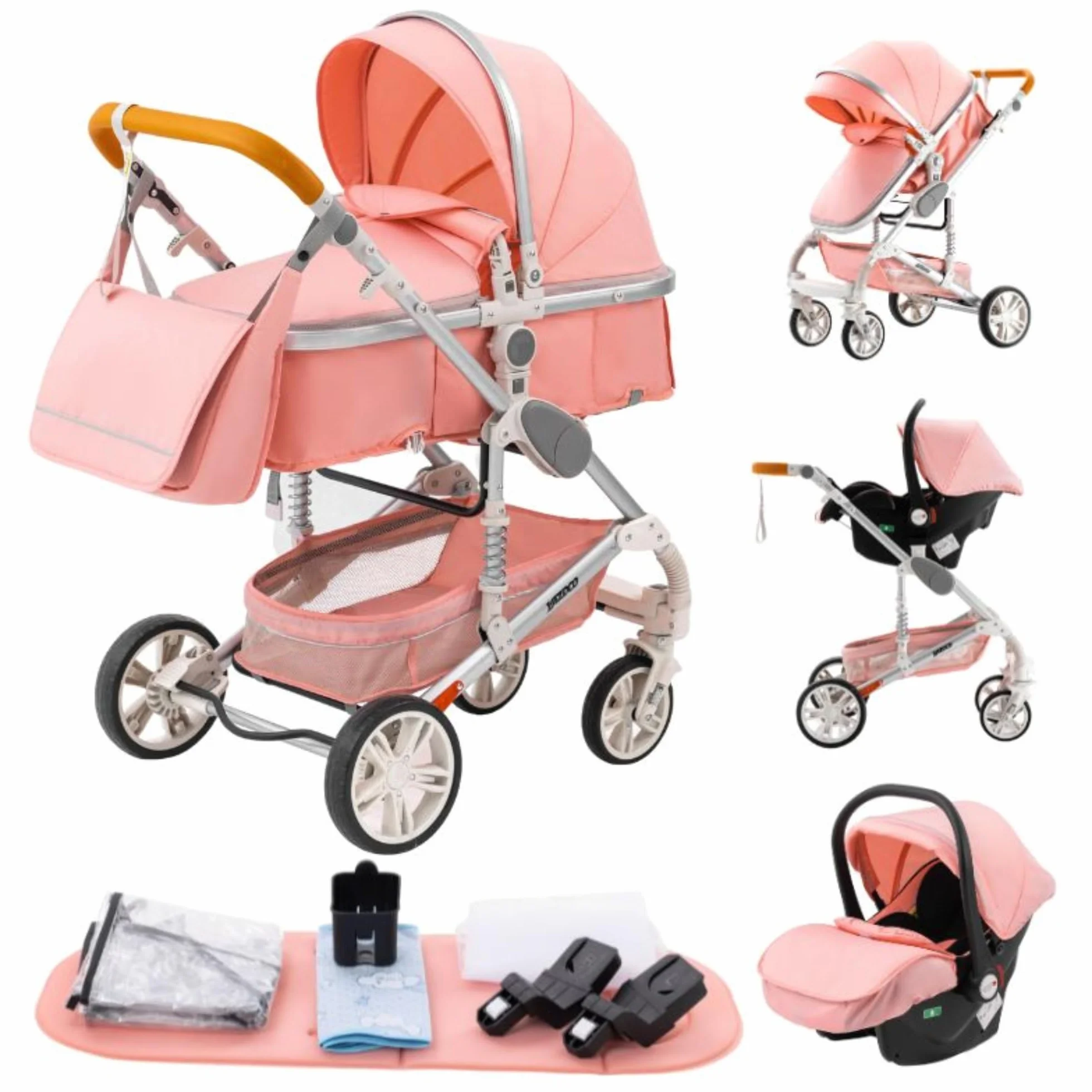 Passeggino 3 in 1 Trio Carrozzina Pieghevole Neonato Rosa