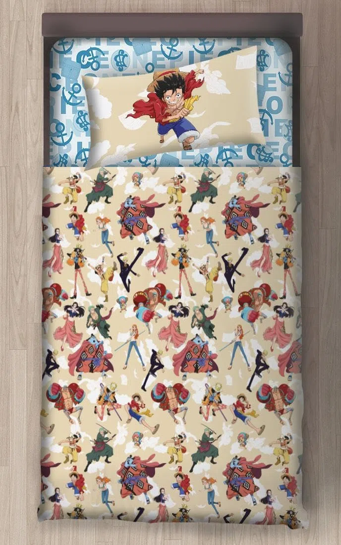 Novia - Completo Letto Singolo - One Piece - 100% Cotone, Disney, stampa colorata, facile da lavare, confortevole e piacevole sulla pelle