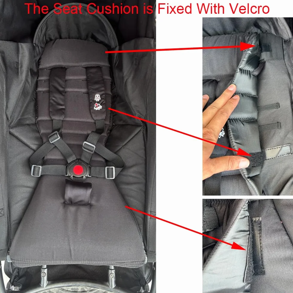 Cuscino per seggiolino e tettuccio per passeggino compatibile con Babyzen YOYO 2 e YOYO+, kit di ricambio per accessori per passeggino, tessuto impermeabile a doppio strato (nero)