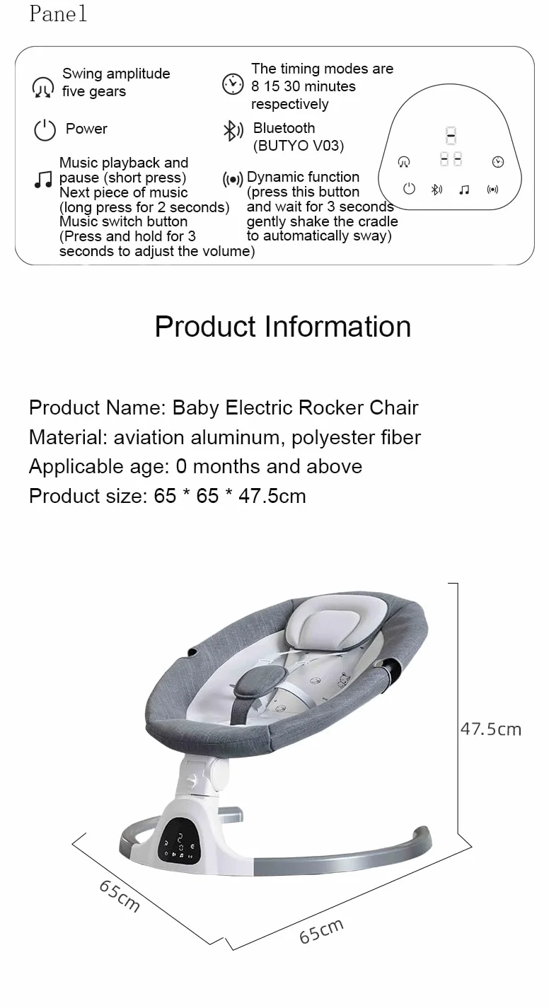 GLOKID Sdraietta Neonati Elettrica，Elettrica Altalena，2in1 Sdraietta dondolo per neonato da 0 fino a 15kg，Cintura di sicurezza a 5 punti，Elettrico per Neonati con telecomando e Bluetooth (YLYGREY)
