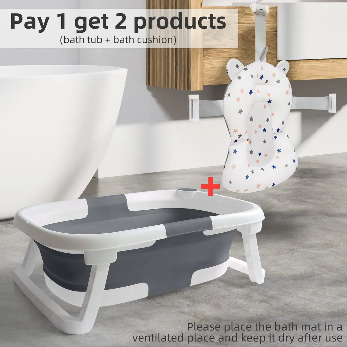Vaschetta Bagnetto Neonato Pieghevole - Vasca da Bagno Portatile Con Materasso a Cuscino, Antiscivolo per Bambini