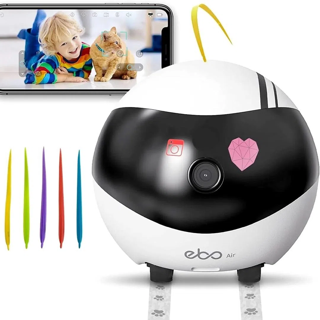 Enabot EBO AIR Telecamera per bambini e animali domestici 1080P, funzione AI intelligente, connettività Wi-Fi, visione notturna, auto-crociera, auto-ricarica, rilevazione del movimento, audio a 2 vie
