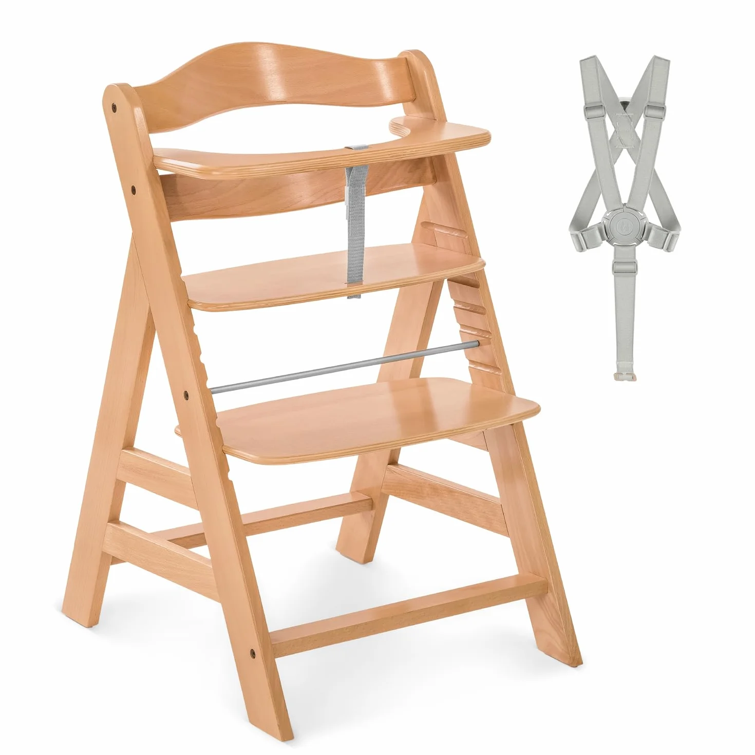 Hauck Seggiolone Pappa Alpha+ Legno FSC® Naturale - Sedia Evolutiva 6 mesi-90 kg con Barra Frontale e Cintura 5 Punti
