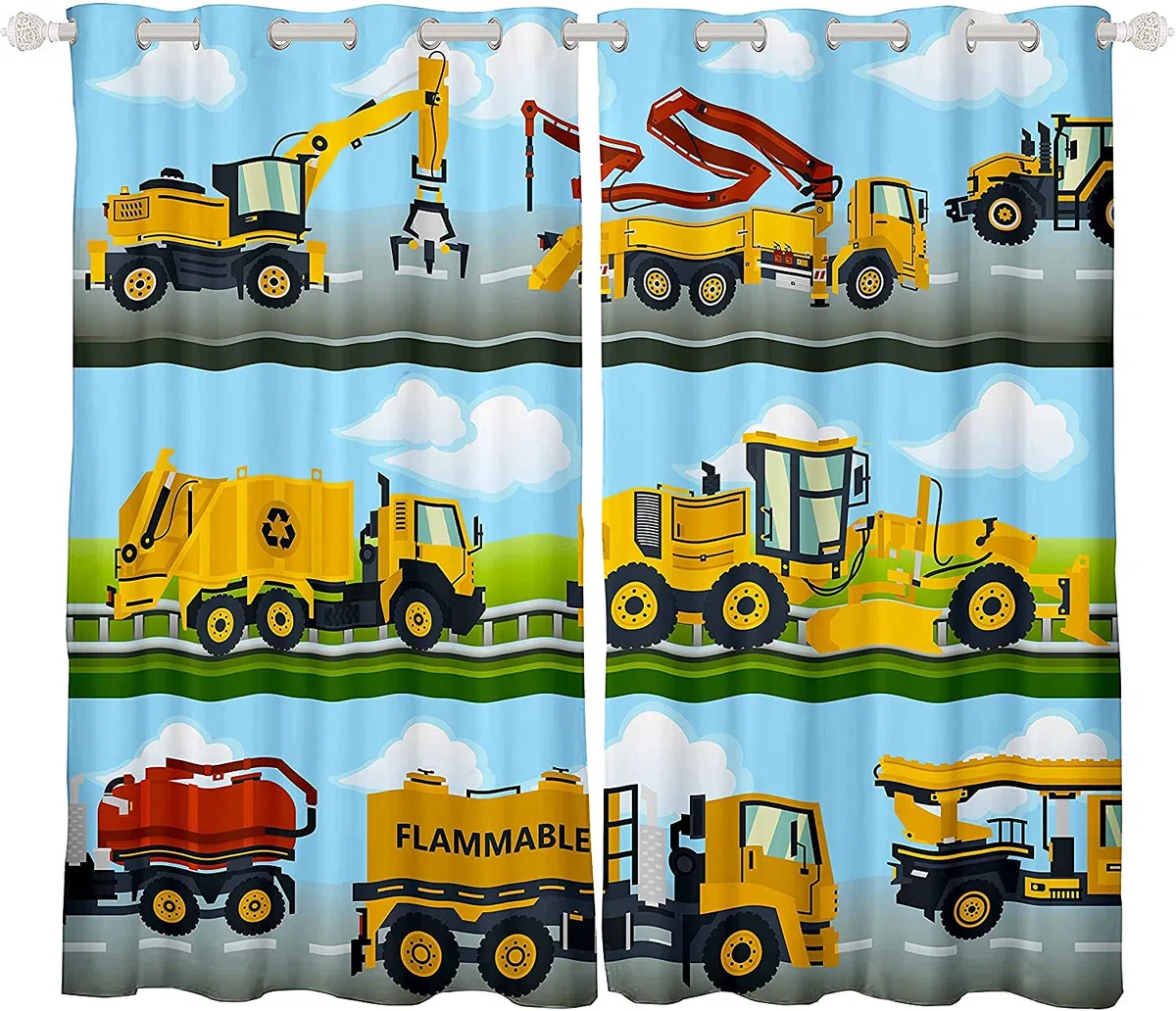 Loussiesd Tende per camion da costruzione, per camera da letto, bambini, escavatori, tende per finestre, macchine gialle per bambini, macchine e finestre, per bambini, per bambini, per bambini, per