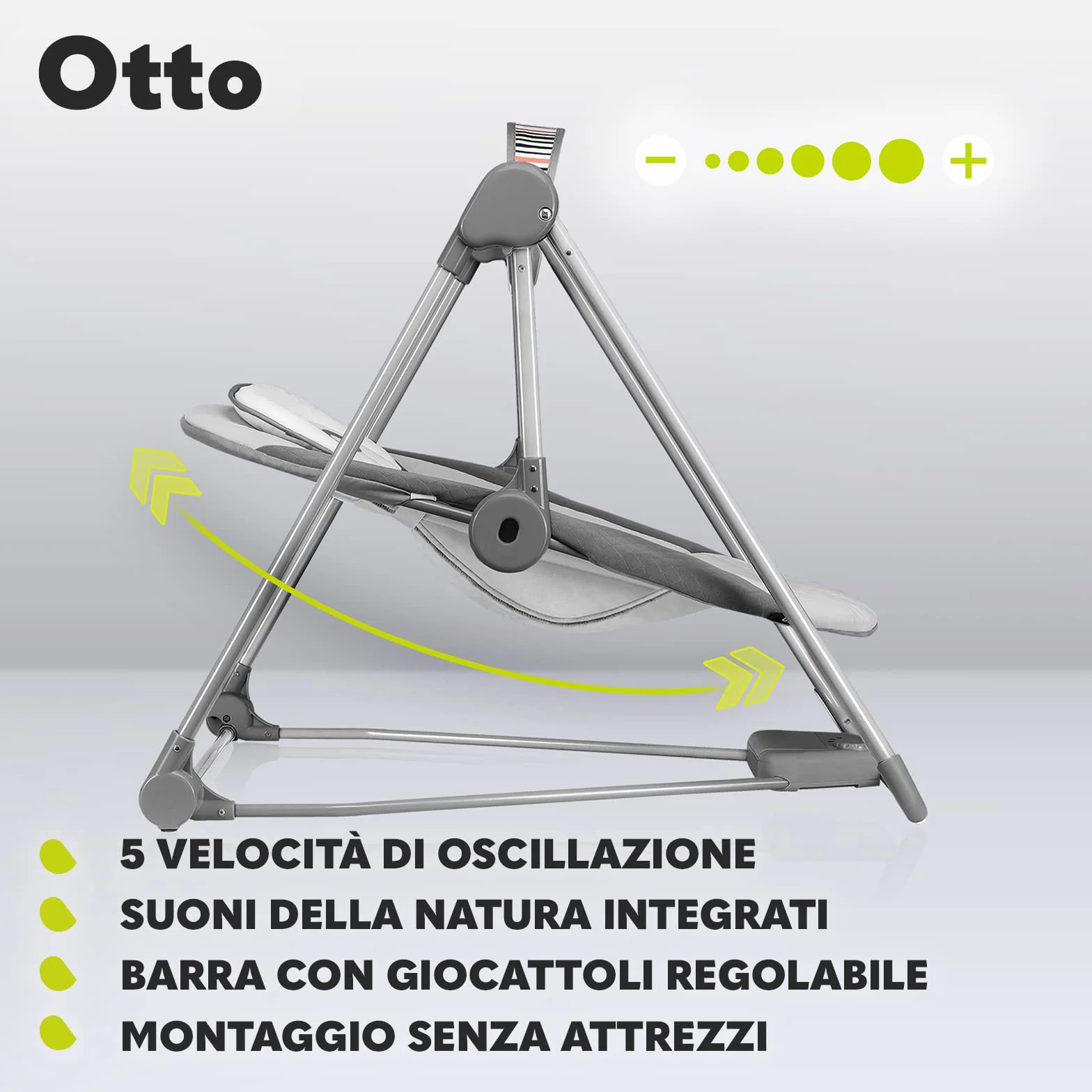 lionelo Otto Dondolo per Neonato e Bambini fino a 9kg Sdraietta con Giocattoli 5 Velocità Suoni Rilassanti Della Natura Altalena Portatile e Pieghevole Cinture a 5-punti Cavo di USB, Grigio