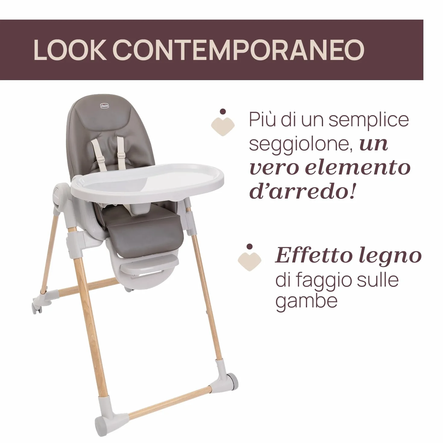 Chicco Polly Armonia Seggiolone Evolutivo Pappa Bambini 0-40 kg Sedia Evolutiva Reclinabile Altezza Poggiapiedi Regolabili 4 Ruote Compatto Marrone