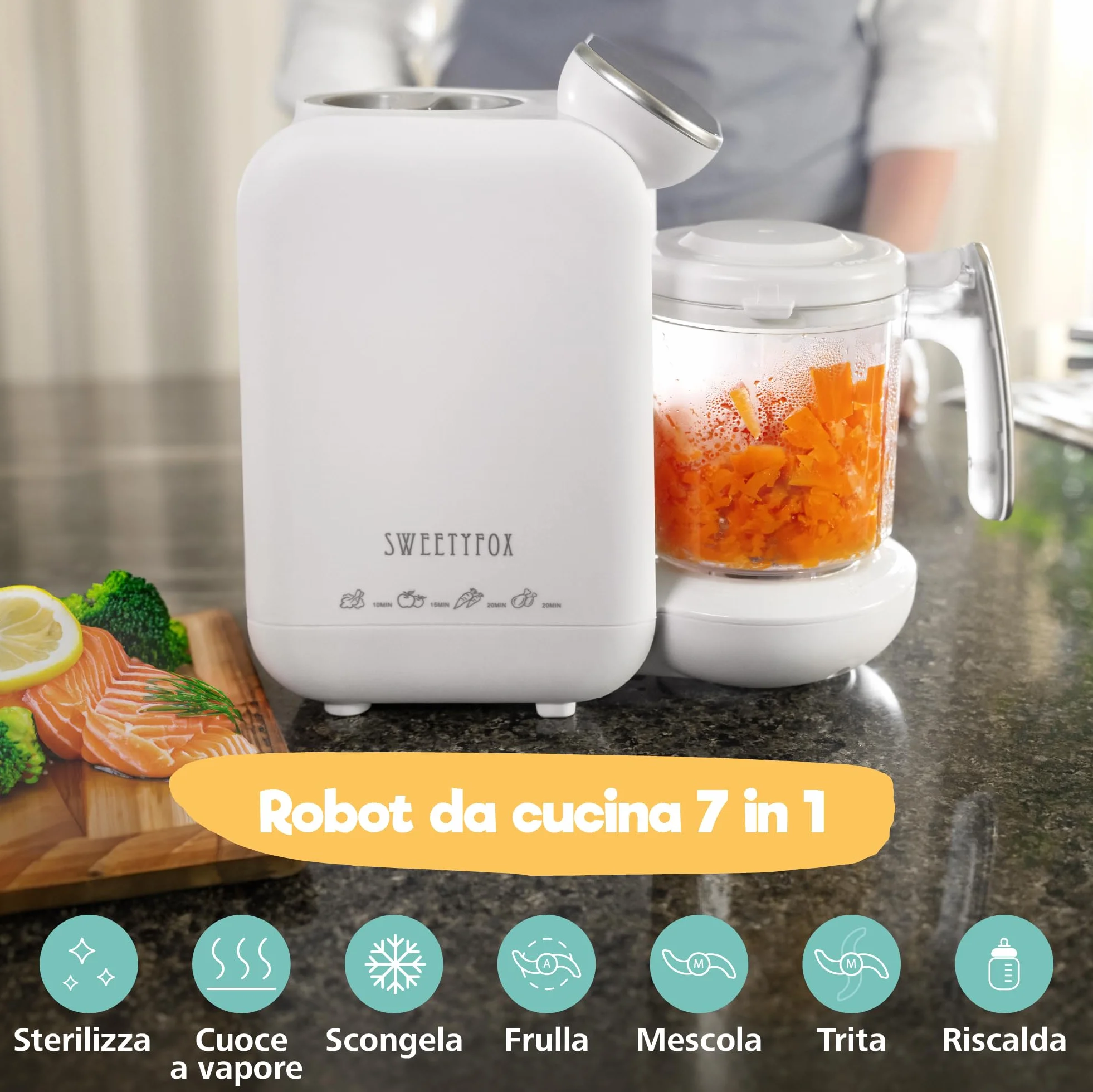 Sweety Fox Cuocipappa per Bambini 7 Funzioni Vapore Mixer Impulso Omogeneizzatore Neonati