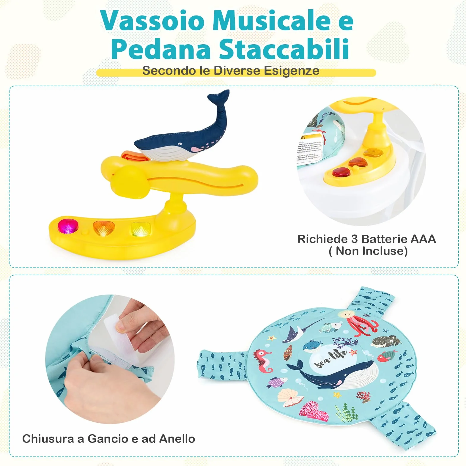 COSTWAY Jumperoo per Bambini, Centro Attività Saltella con Altezza Regolabile, Sedile Girevole 360°, Luci e Suoni, 6+ Mesi, Azzurro