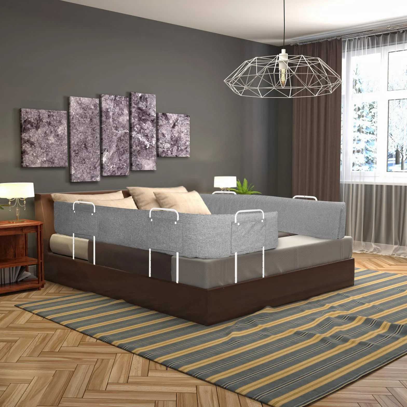 Froadp Sponde Letto Bambini Protezione Anticaduta del Letto Altezza Regolabile Protezione del Bordo Letto con Cerniera e Bottone Automatico Protezione per Letto Portatile (150cm, Grigio Lino)