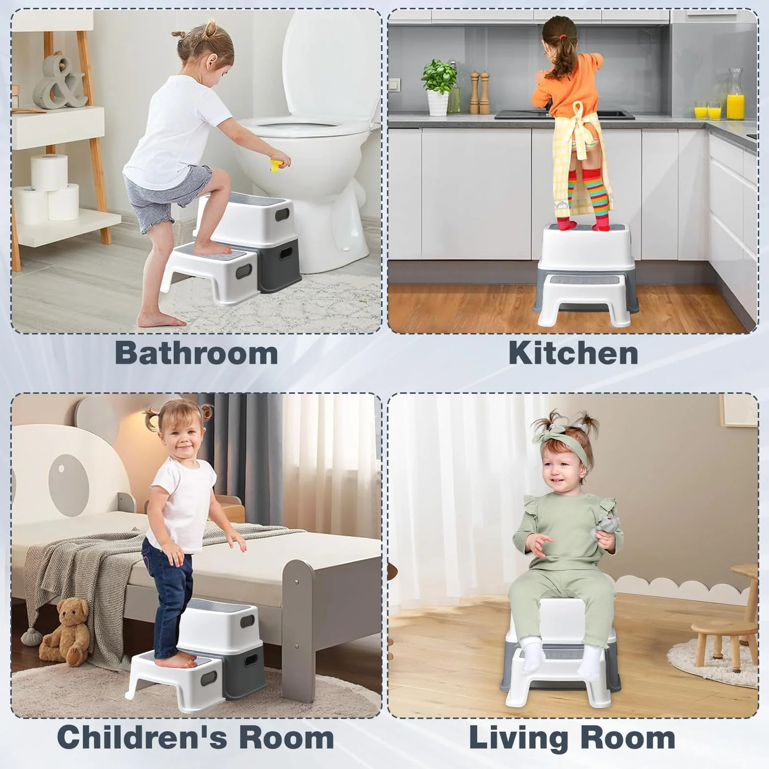 UCAMP Sgabello Bambini 2 Gradini Antiscivolo Antiribaltamento per Bagno Lavandino Toilette 90 kg