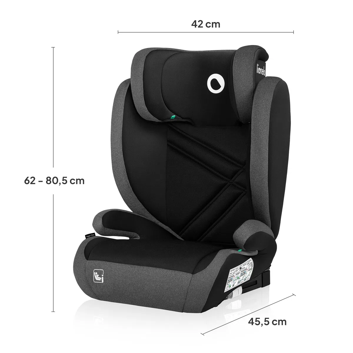 Lionelo Hugo I-size Seggiolino Auto ISOFIX con l'ultima Norma i-Size R129 per bambini Gruppo 2-3 (100-150cm) Poggiatesta a 8 Livelli,Memory Foam,Poggiabraccia,Protezione