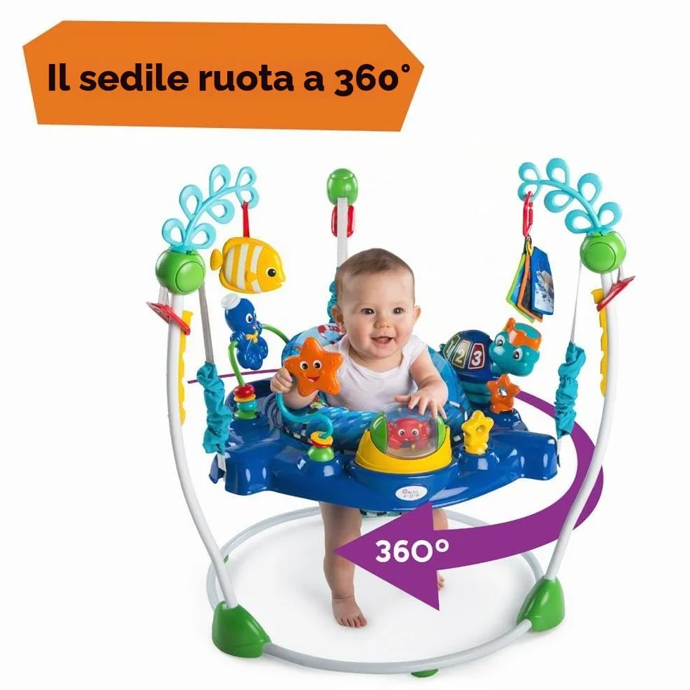 Baby Einstein Neptune's Ocean Discovery Centro Giochi e Attività, 15 Giochi, 3 Lingue, Girello con Musica e Luci, Sedile Girevole 360°, Regolabile, da 6 Mesi