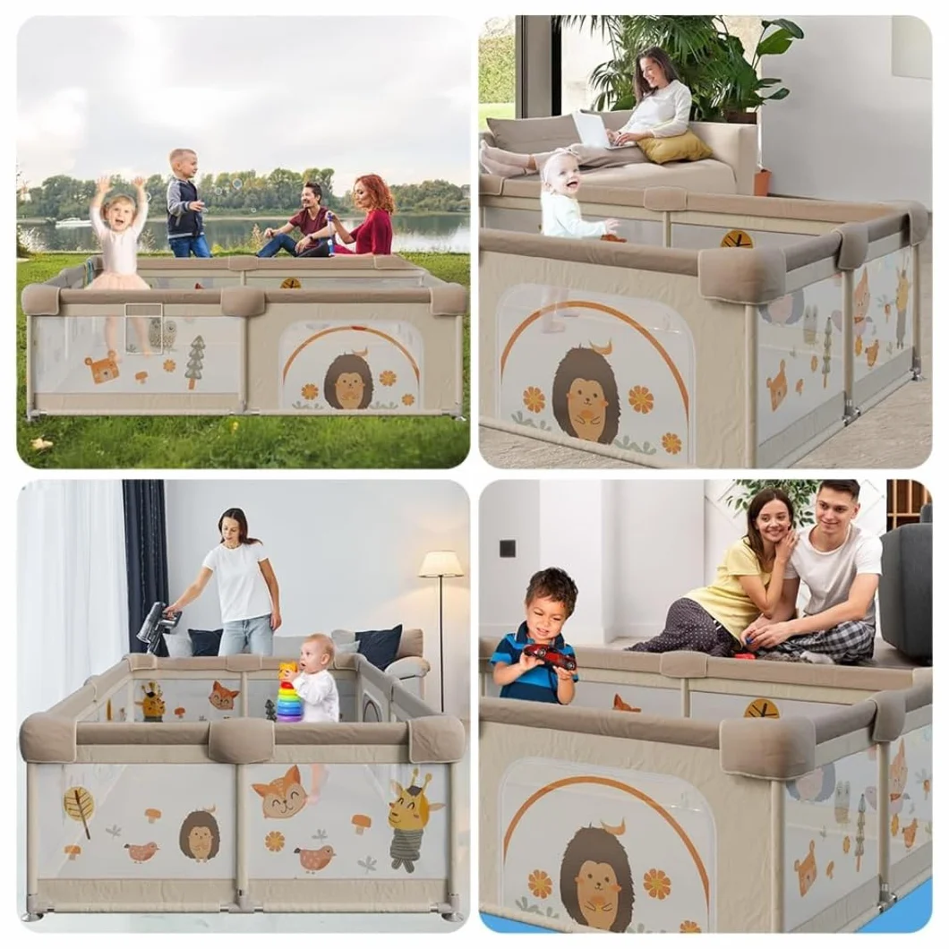Box per bambini della foresta, 150 x 180 cm, con rete di animali, traspirante, tappetino imbottito + 60 palline, box pieghevole antiscivolo (120 x 120 cm, foresta)