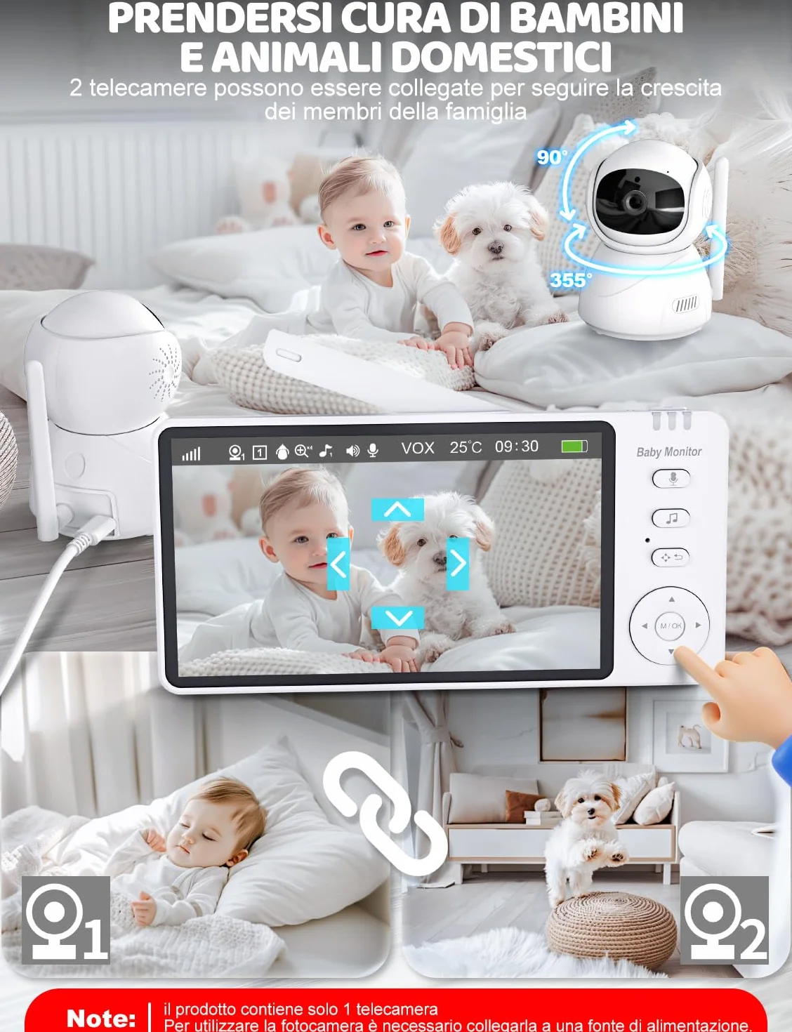 Baby Monitor Video e Audio, Babyphone 5 Pollici 720P HD Zoom Digitale, VOX, Visione Notturna, Monitoraggio Temperatura