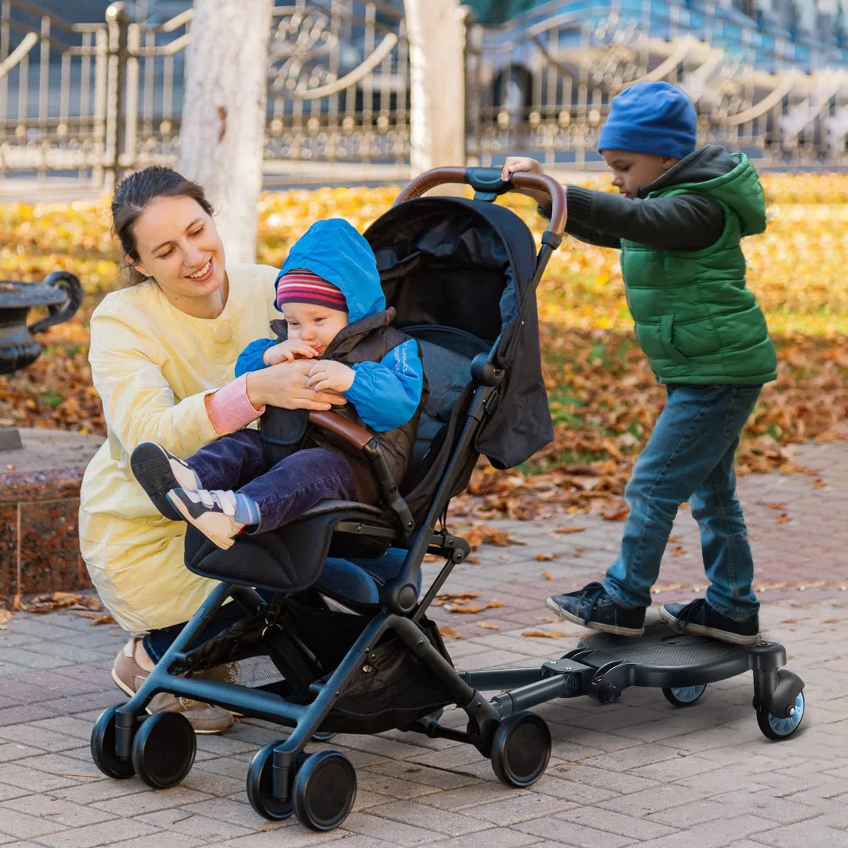 Pedana Passeggino Universale con Sedile, FNRIDS Tavolette Portatili per Passeggini, con cinghia di sospensione,Design Stabile a due Ruote, Accessori per Passeggini per Bambini da 2 a 6 anni (blu)
