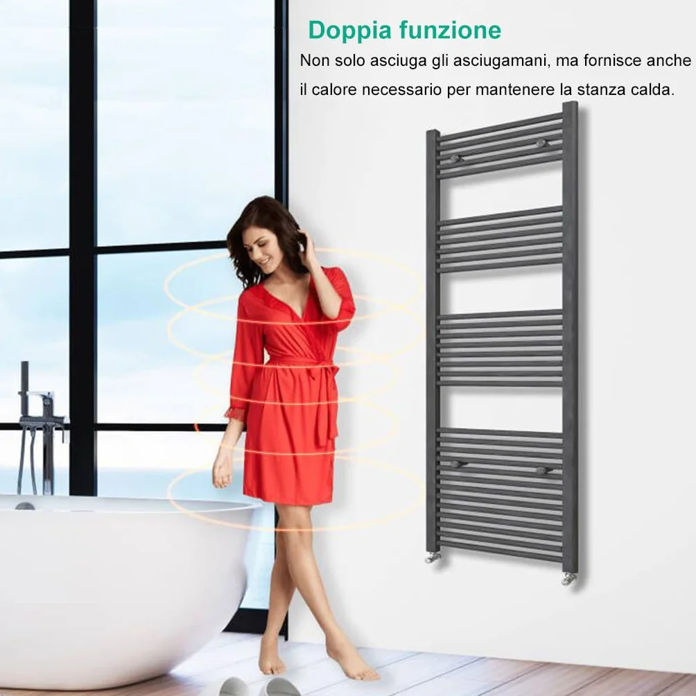 AICAIT Termoarredo Bagno Scaldasalviette Acciaio al carbonio Termosifone Antracitico 800x600mm
