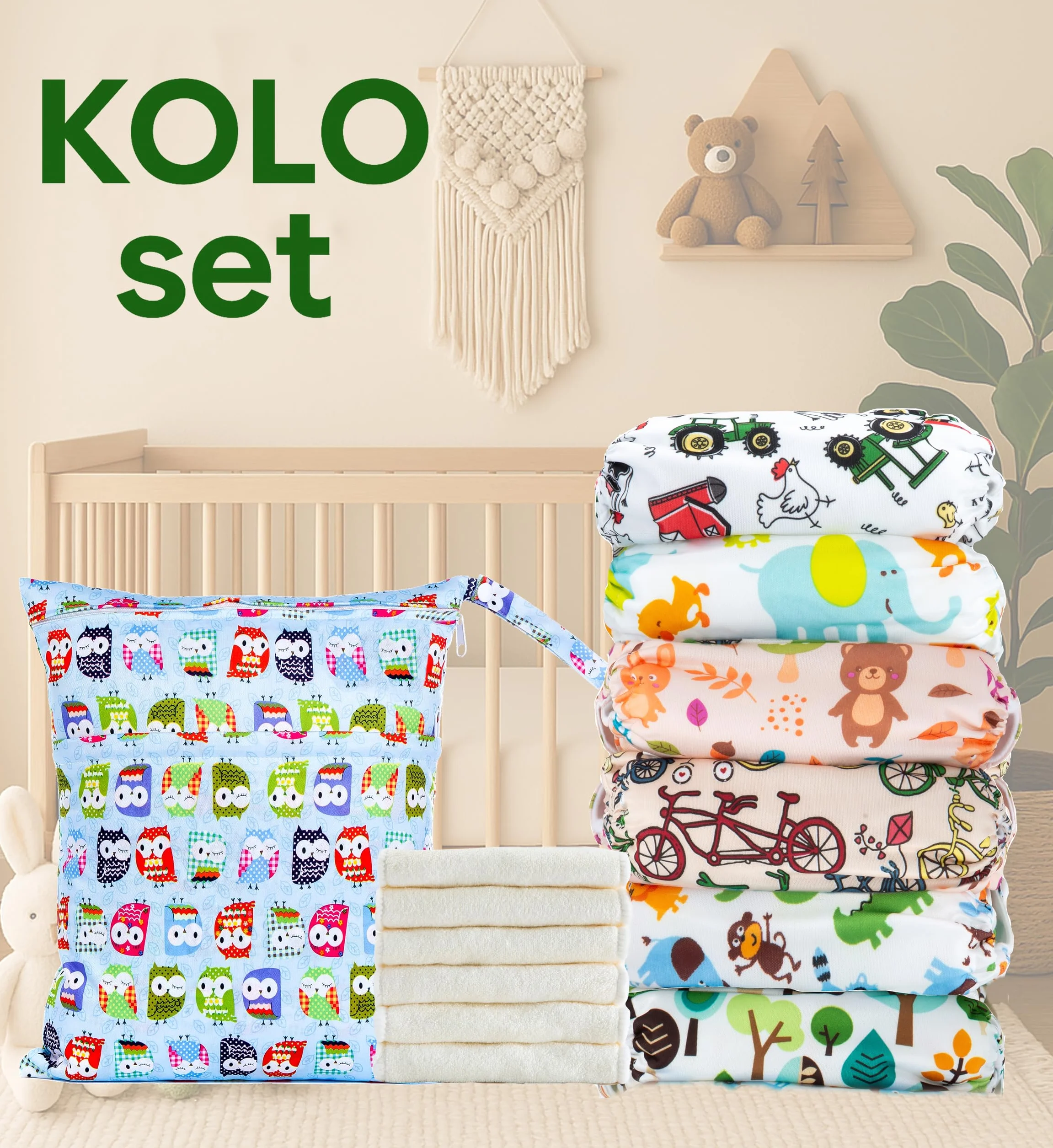 Set di 6 Pannolini Lavabili Riutilizzabili per Bambini e Neonati con Inserti in Bambù e Wetbag Oeko Tex Standard 100