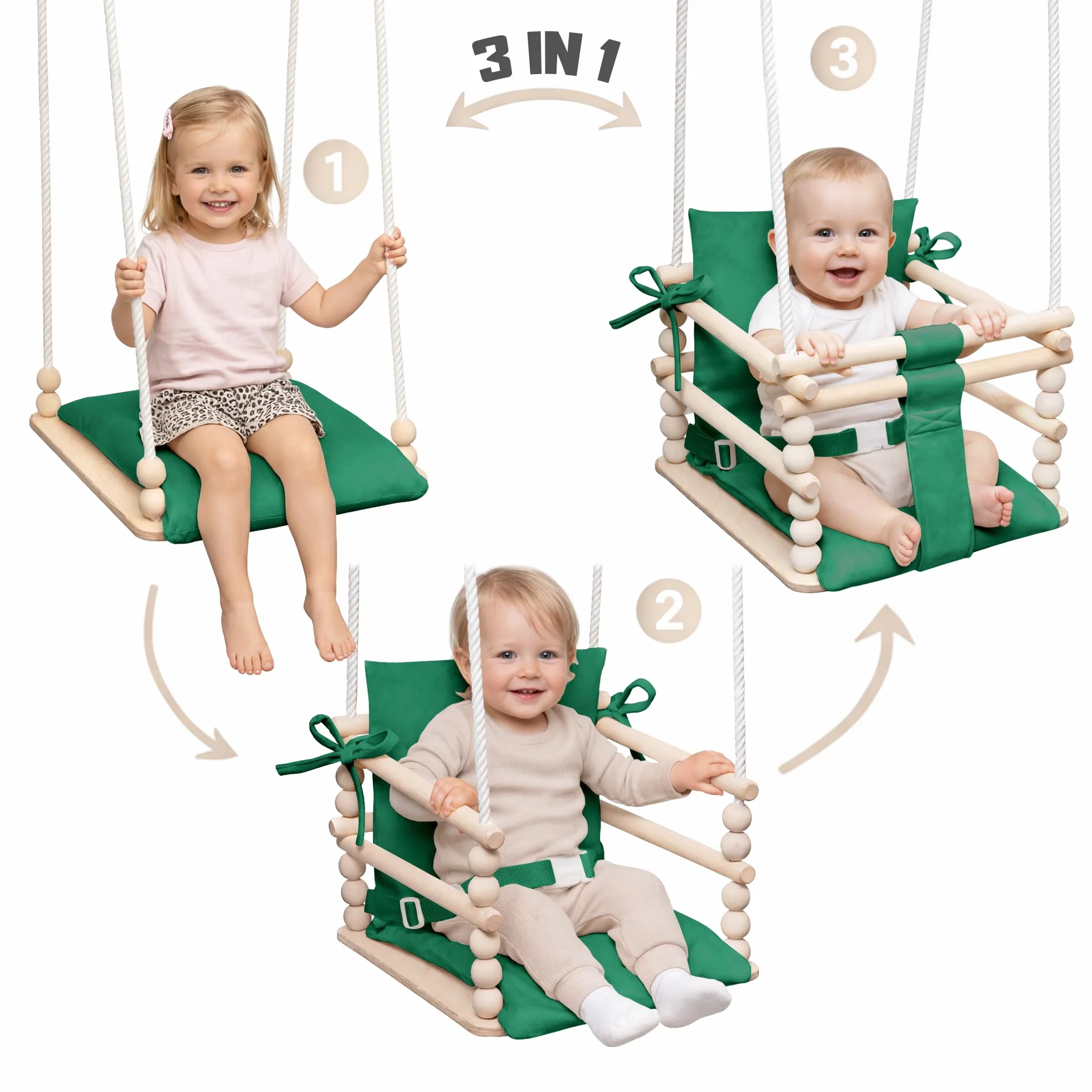 MAMOI altalena per bambini 3 in 1 con cintura di sicurezza, altezza regolabile, altalena da casa, struttura stabile, montaggio facile, altalena da interno per bambini